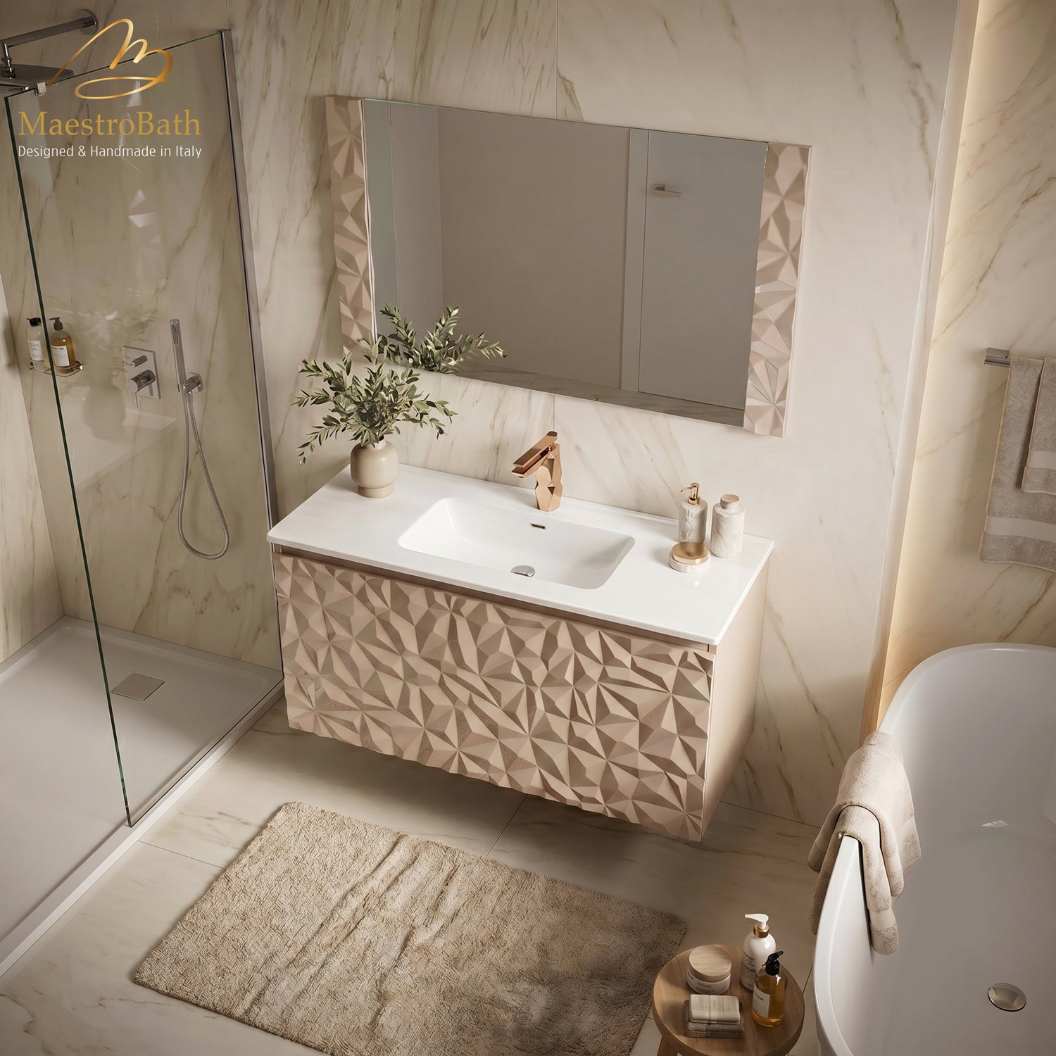 Diamante Modern Bathroom Vanity with Integrated Ceramic Sink #color_cashmere