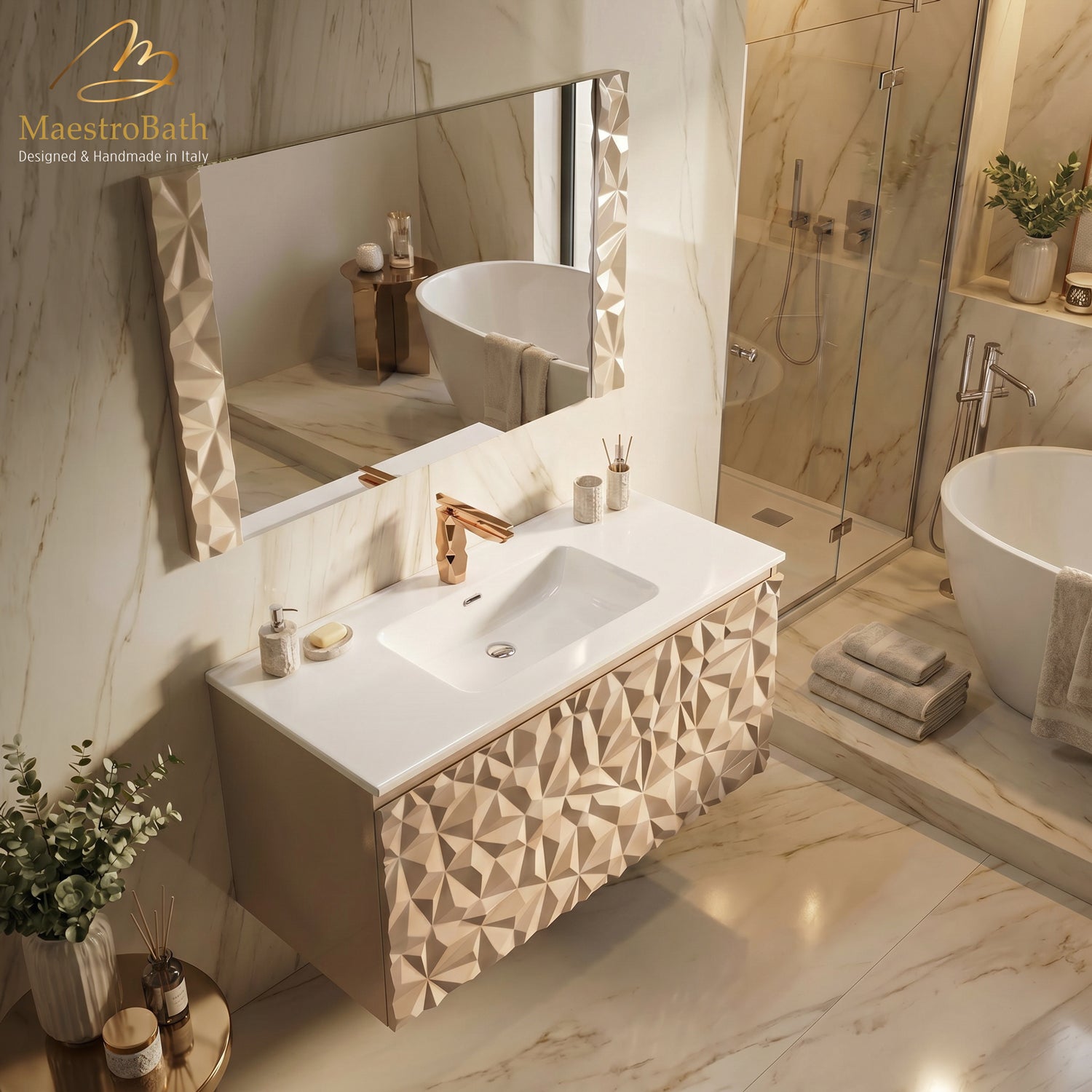 Diamante Modern Bathroom Vanity with Integrated Ceramic Sink #color_cashmere