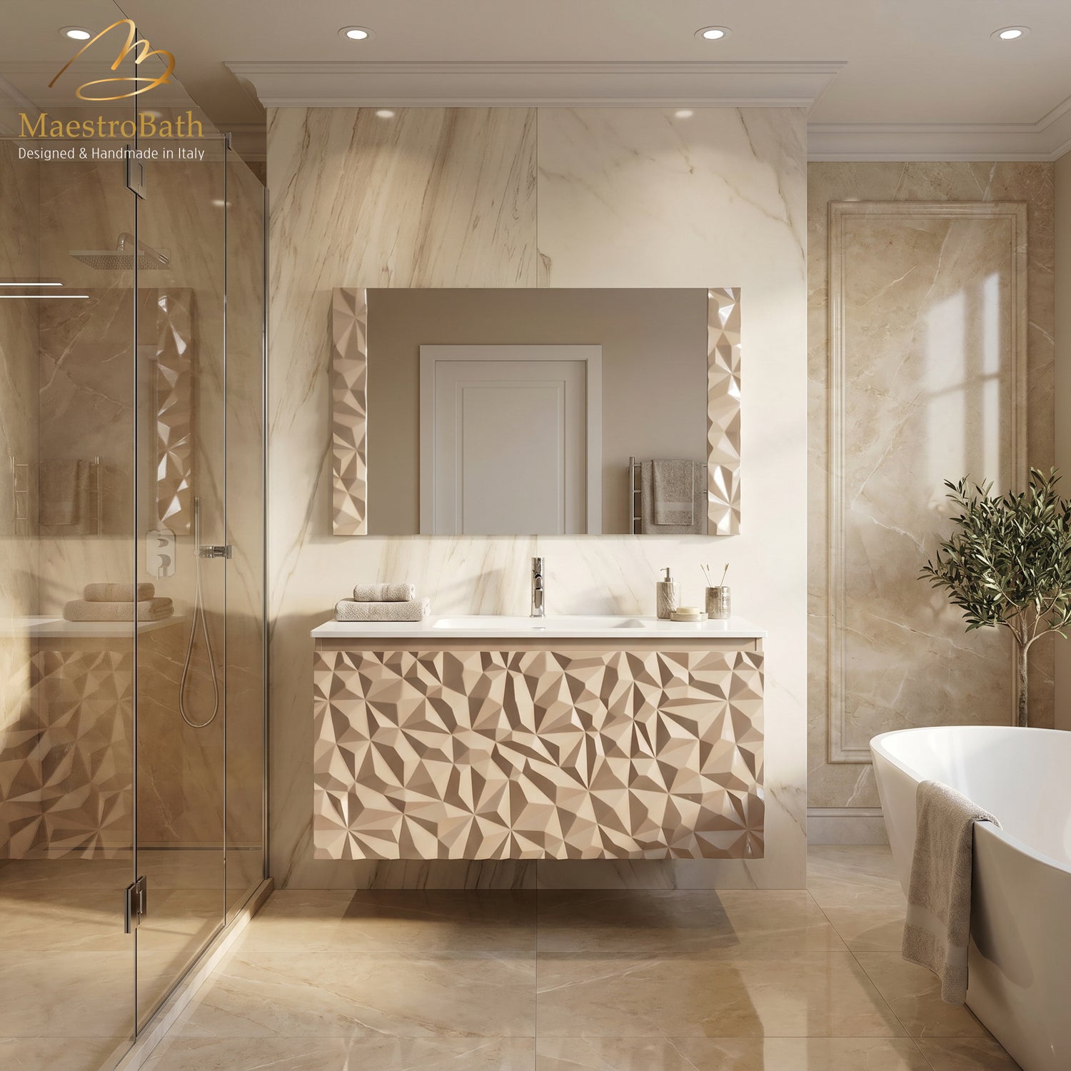 Diamante Modern Bathroom Vanity with Integrated Ceramic Sink #color_cashmere