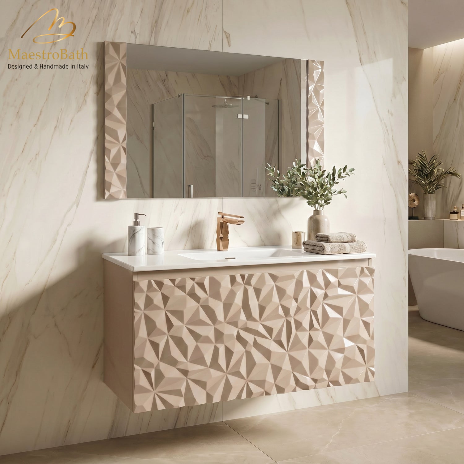 Diamante Modern Bathroom Vanity with Integrated Ceramic Sink #color_cashmere