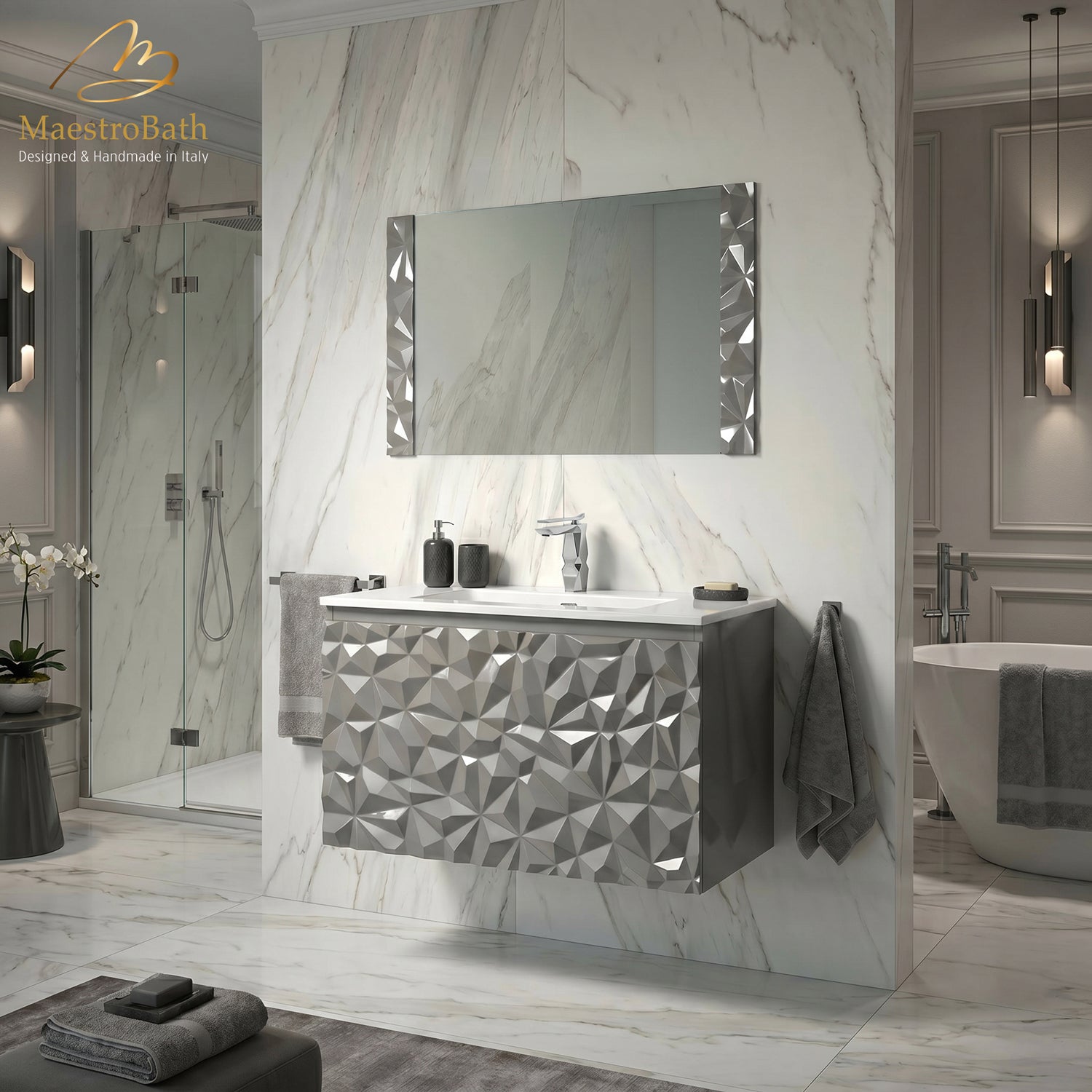 Diamante Modern Bathroom Vanity with Integrated Ceramic Sink #color_grey
