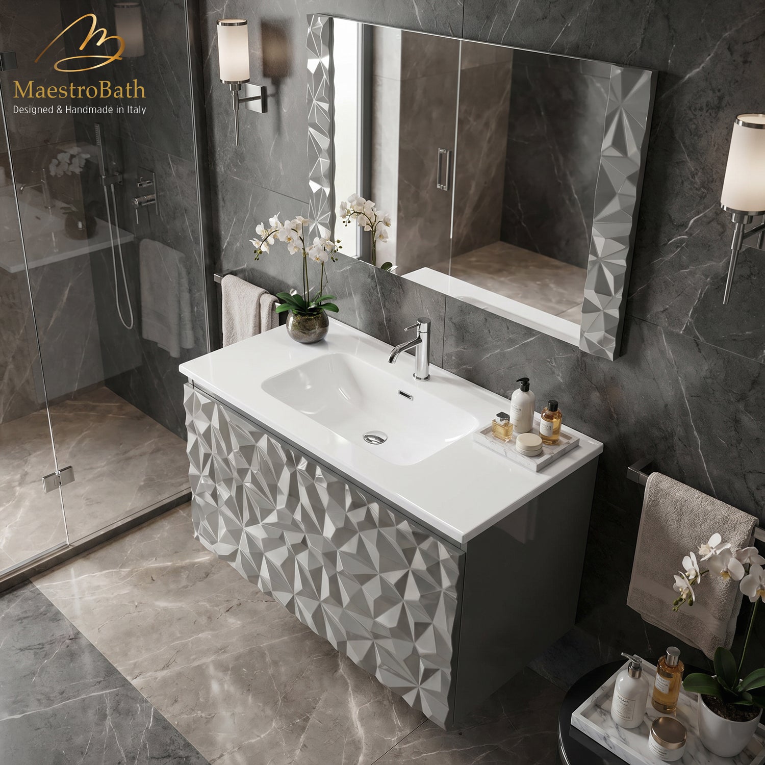 Diamante Modern Bathroom Vanity with Integrated Ceramic Sink #color_grey