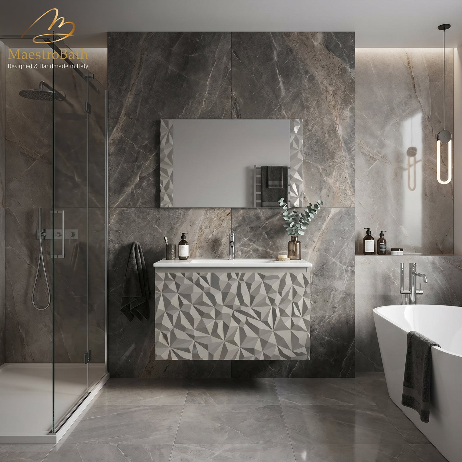 Diamante Modern Bathroom Vanity with Integrated Ceramic Sink #color_grey