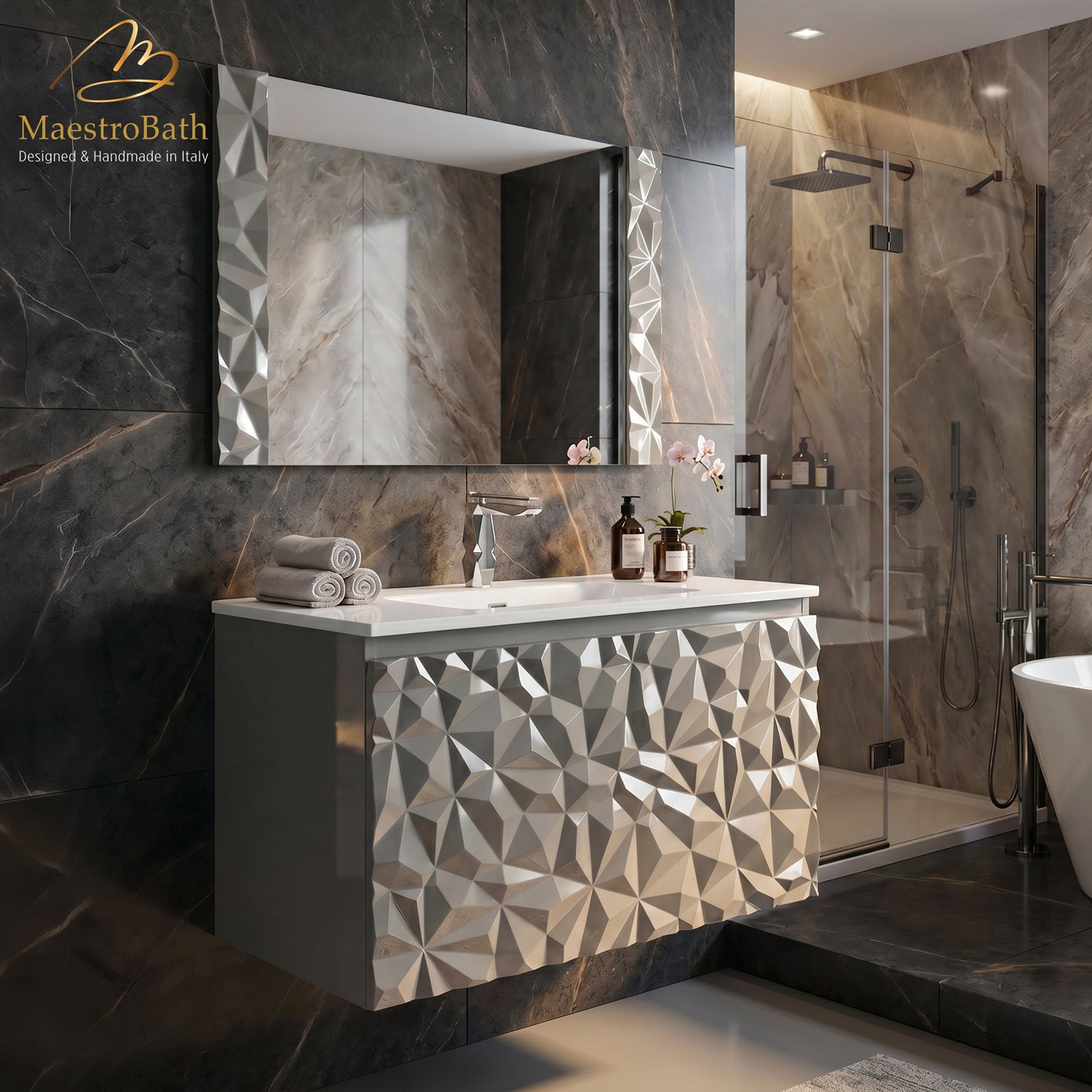 Diamante Modern Bathroom Vanity with Integrated Ceramic Sink #color_grey