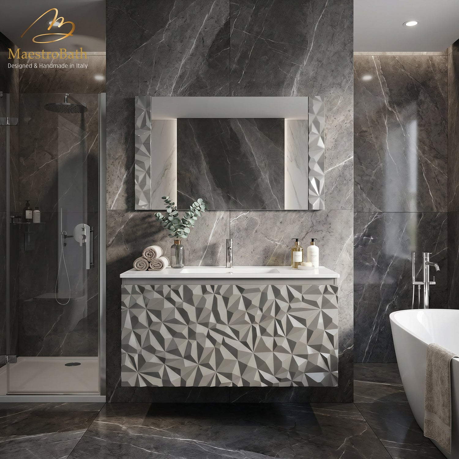 Diamante Modern Bathroom Vanity with Integrated Ceramic Sink #color_grey