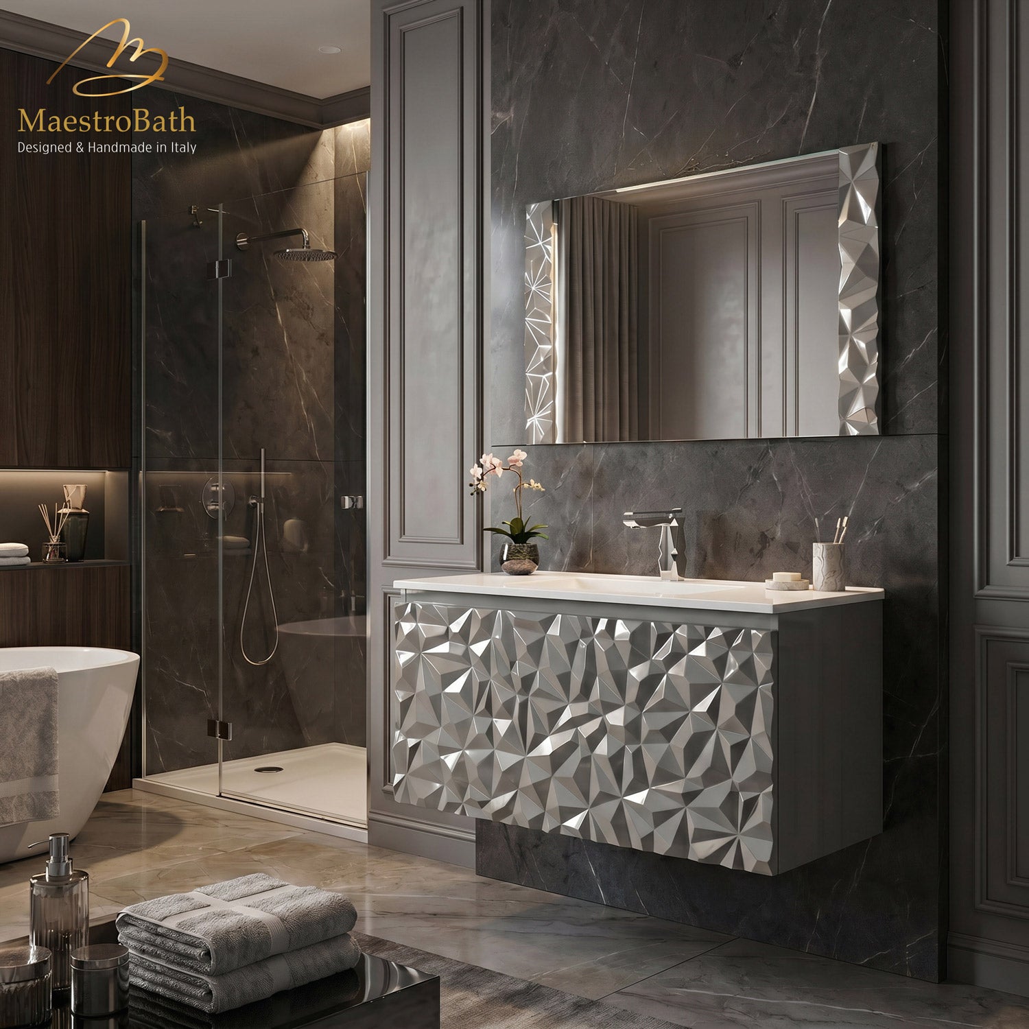Diamante Modern Bathroom Vanity with Integrated Ceramic Sink #color_grey