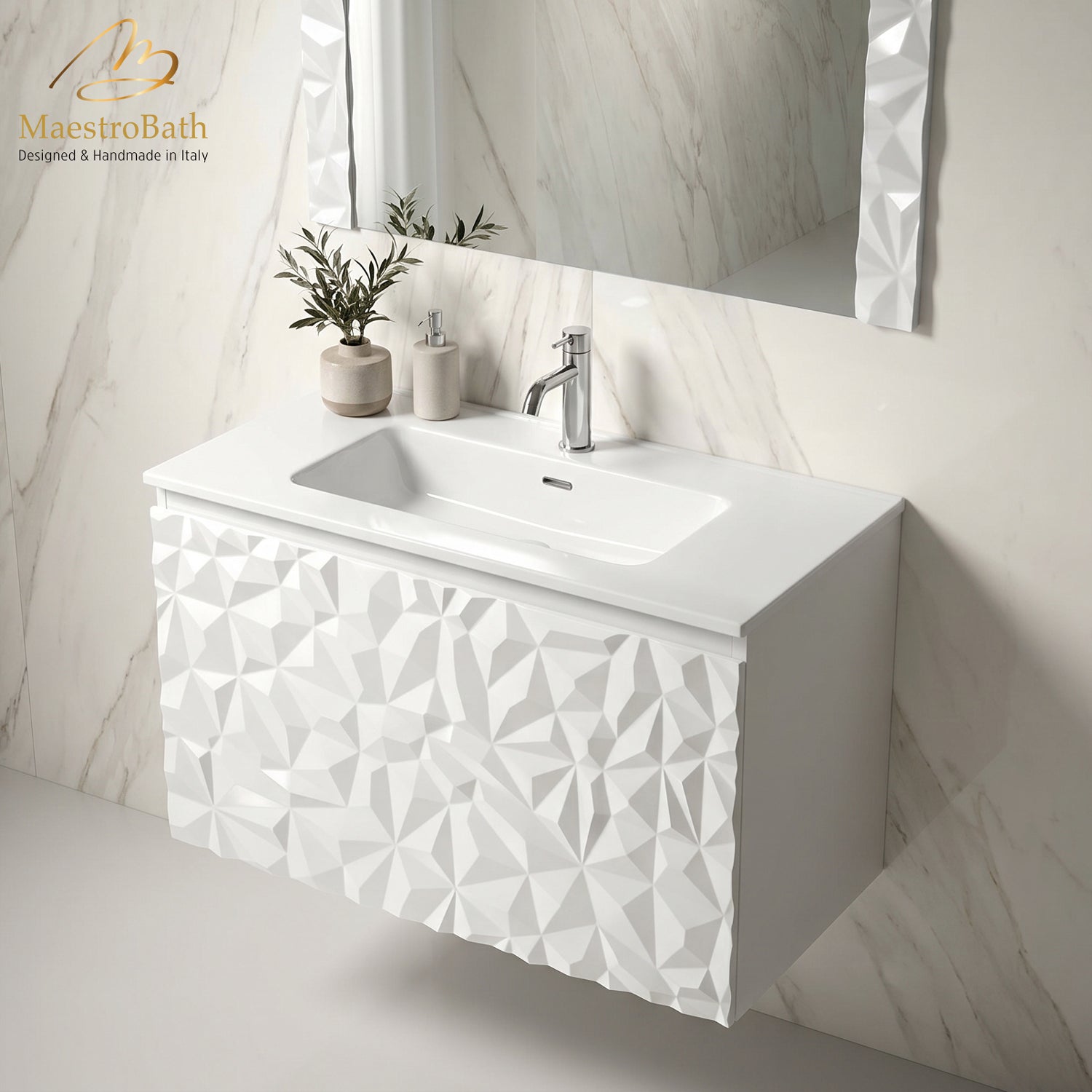 Diamante Modern Bathroom Vanity with Integrated Ceramic Sink #color_white