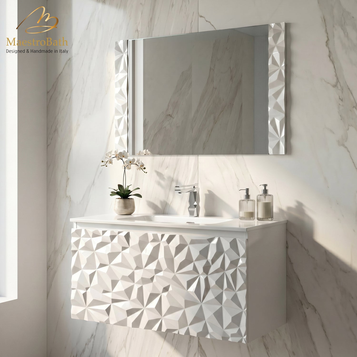 Diamante Modern Bathroom Vanity with Integrated Ceramic Sink #color_white