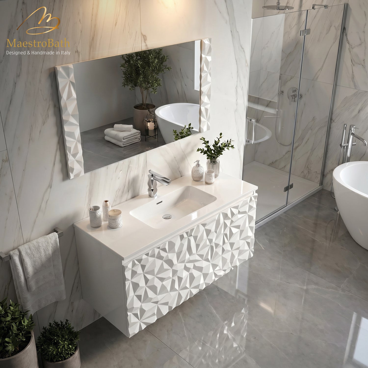 Diamante Modern Bathroom Vanity with Integrated Ceramic Sink #color_white