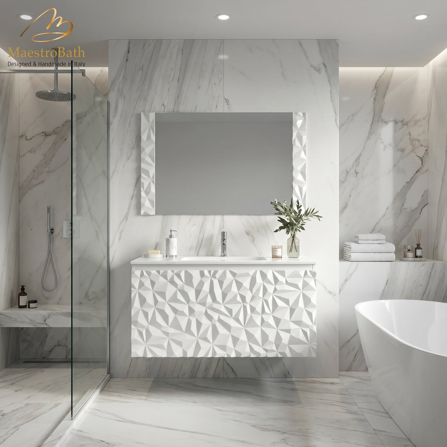 Diamante Modern Bathroom Vanity with Integrated Ceramic Sink #color_white