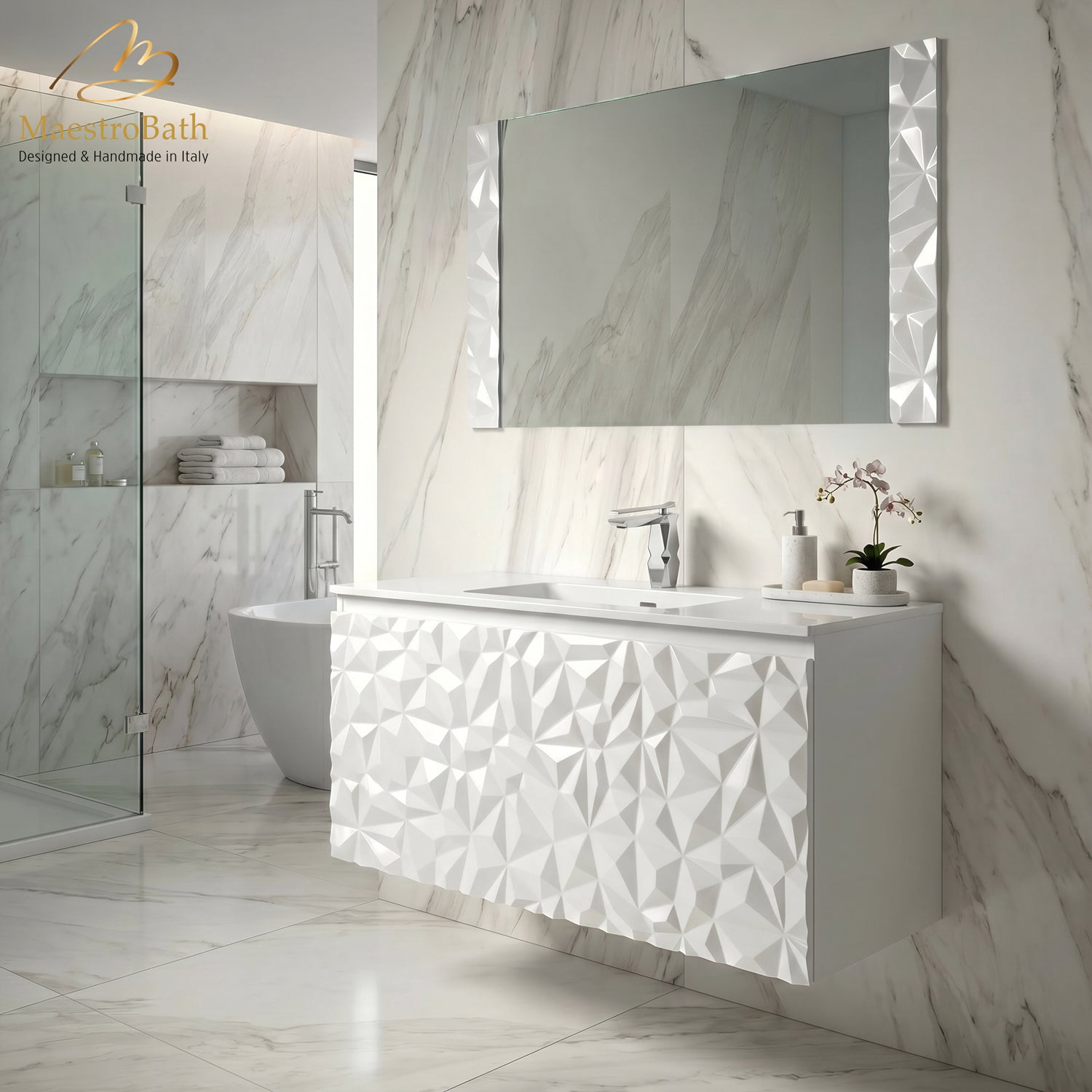 Diamante Modern Bathroom Vanity with Integrated Ceramic Sink #color_white