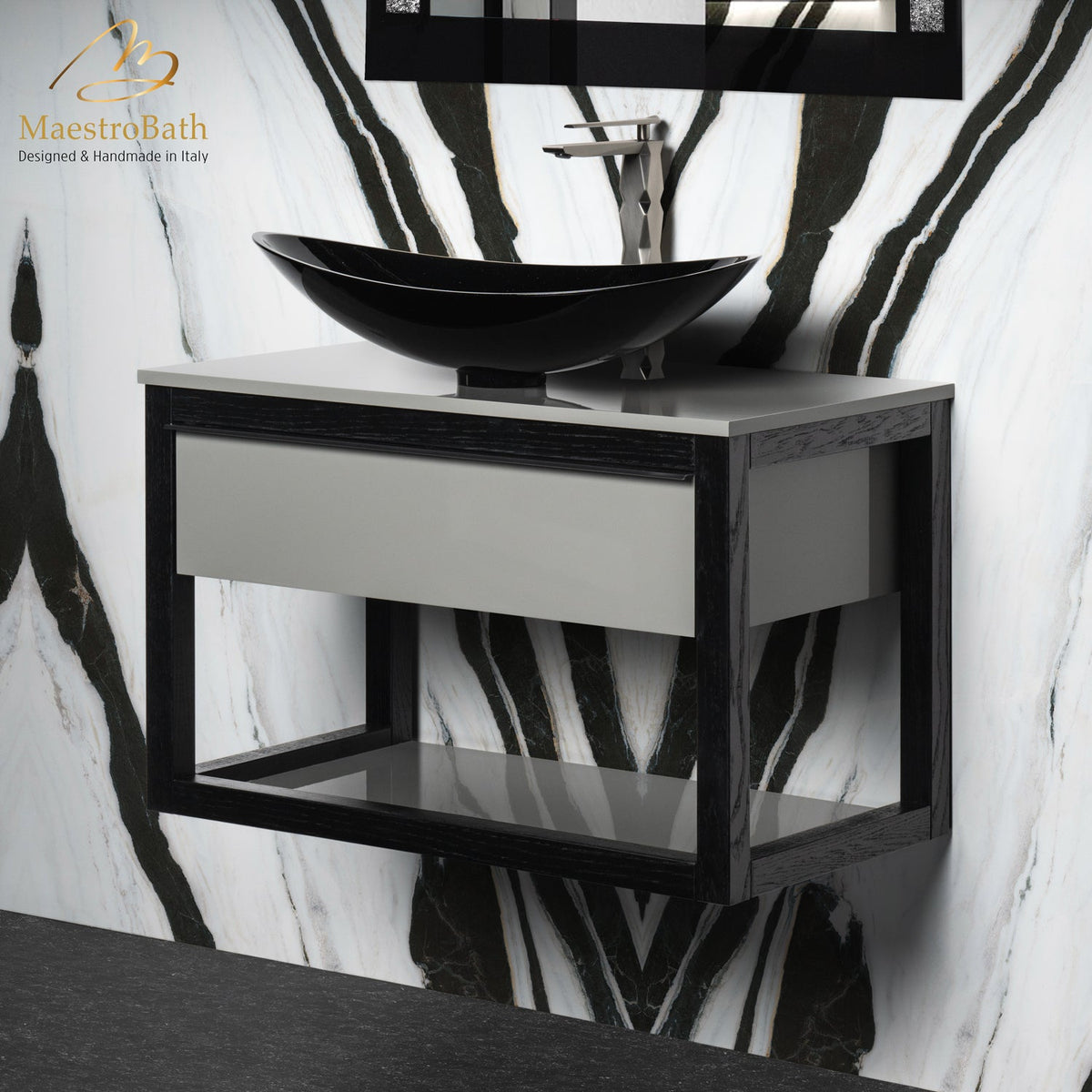 Fermo Bathroom Vanity, shown in black oak, made of solid wood #Size_32"