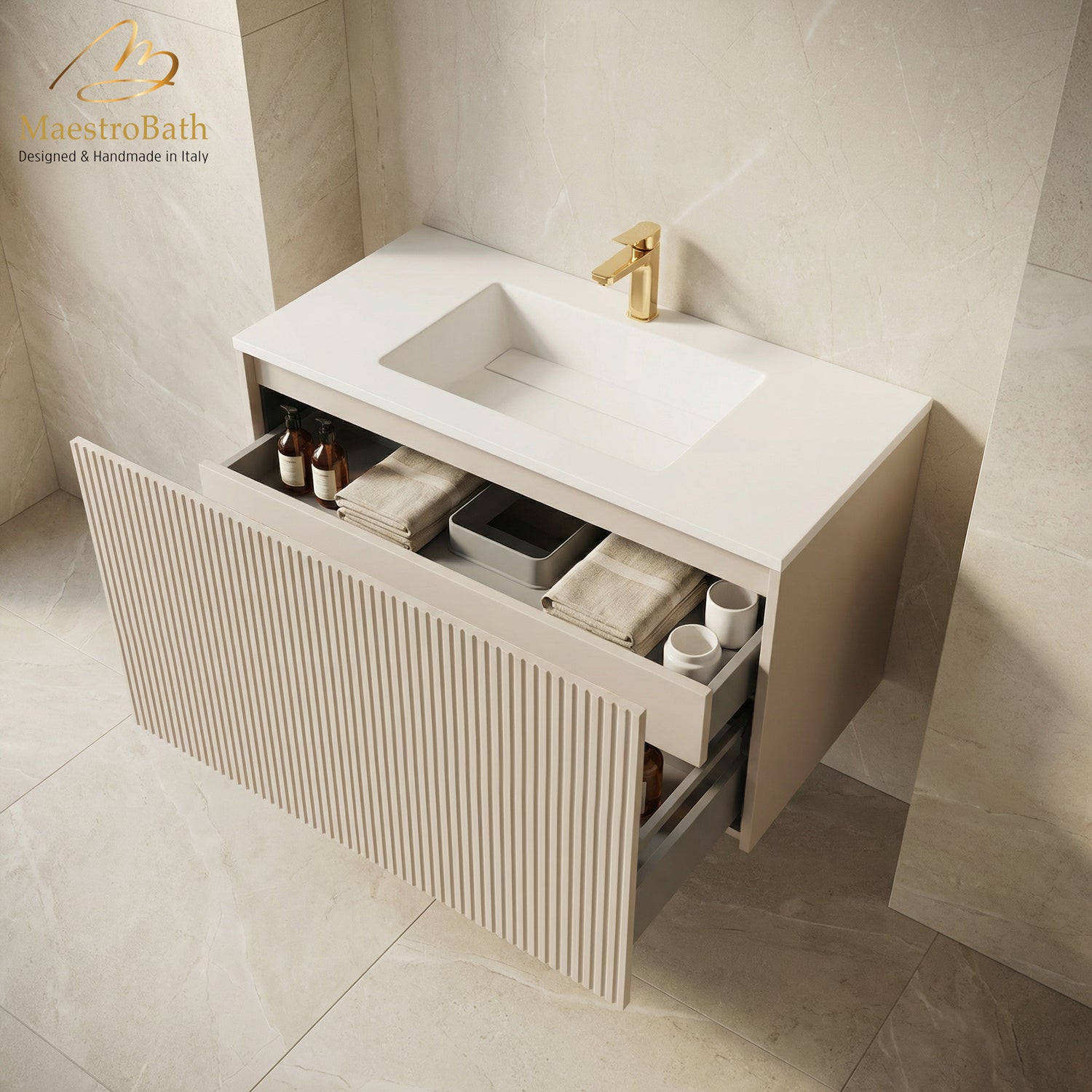 LINEA Luxury Wall Mounted Bathroom Vanity with Integrated Sink #Size_32"