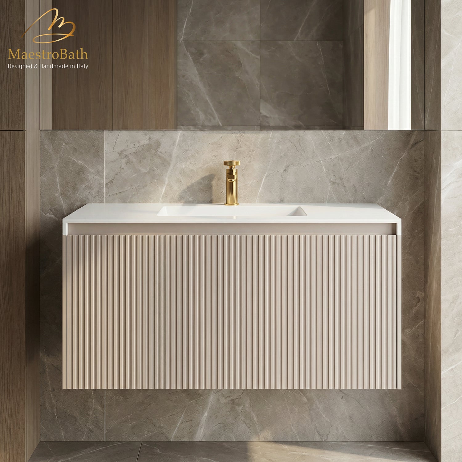 LINEA Luxury Wall Mounted Bathroom Vanity with Integrated Sink #Size_40"