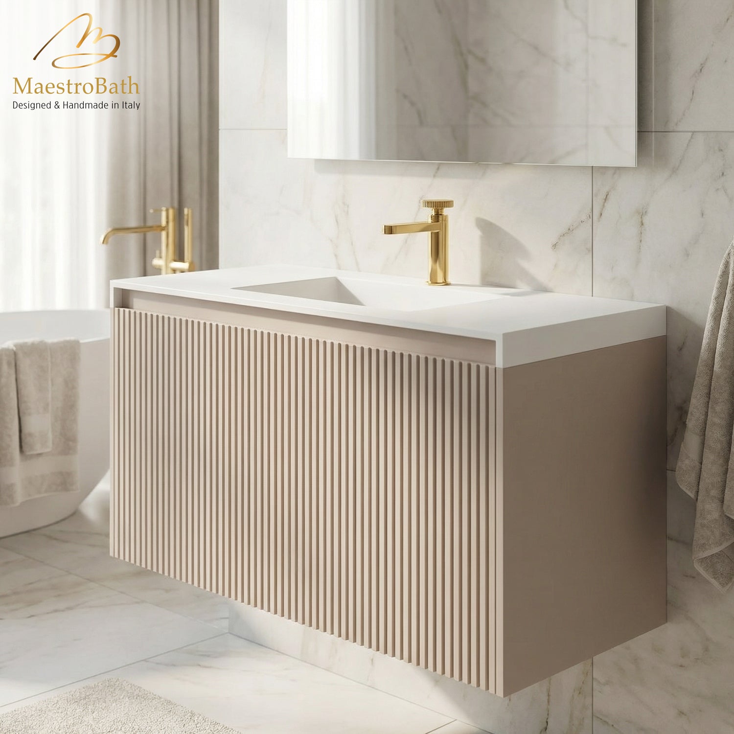 LINEA Luxury Wall Mounted Bathroom Vanity with Integrated Sink #Size_40"