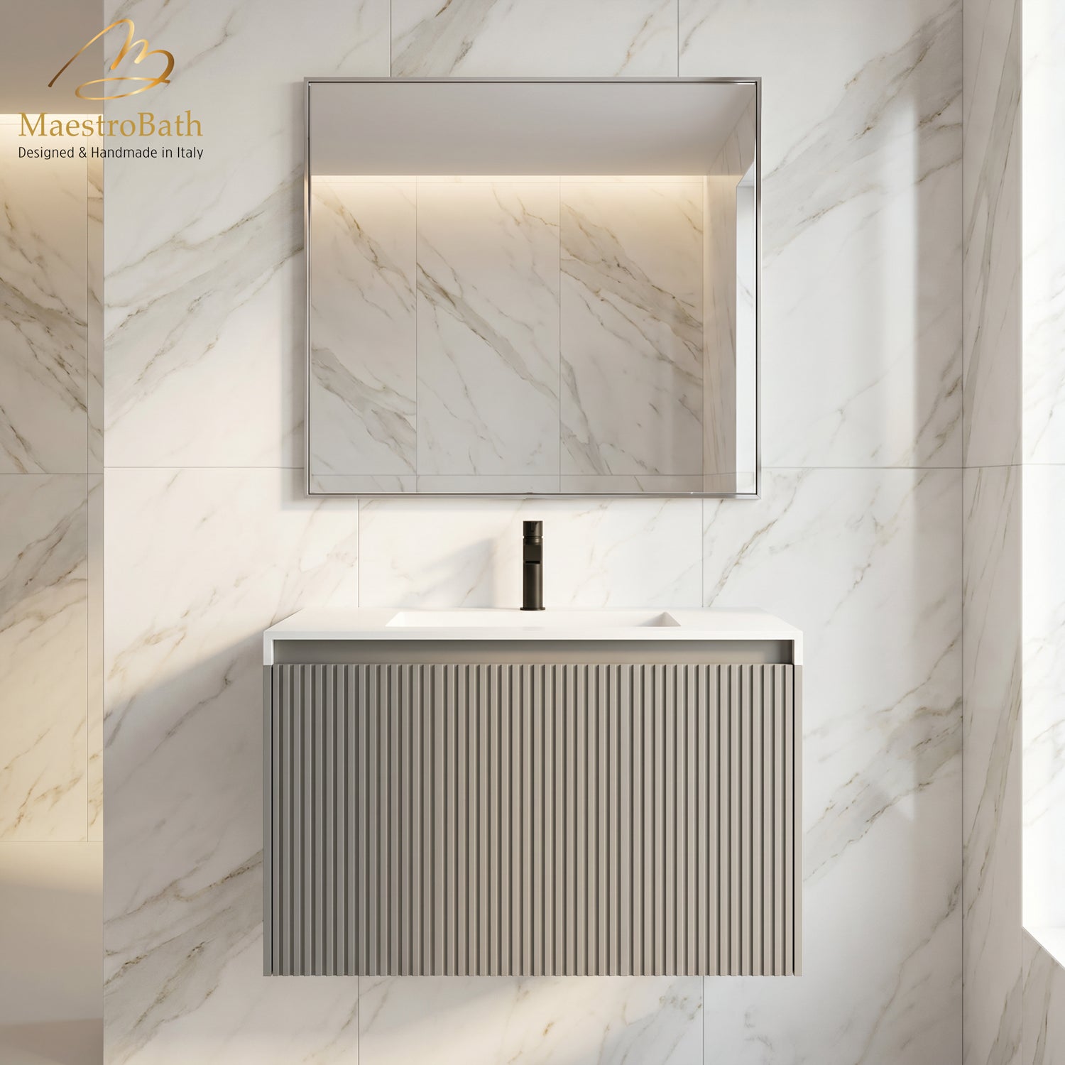 LINEA Luxury Wall Mounted Bathroom Vanity with Integrated Sink #Size_32"