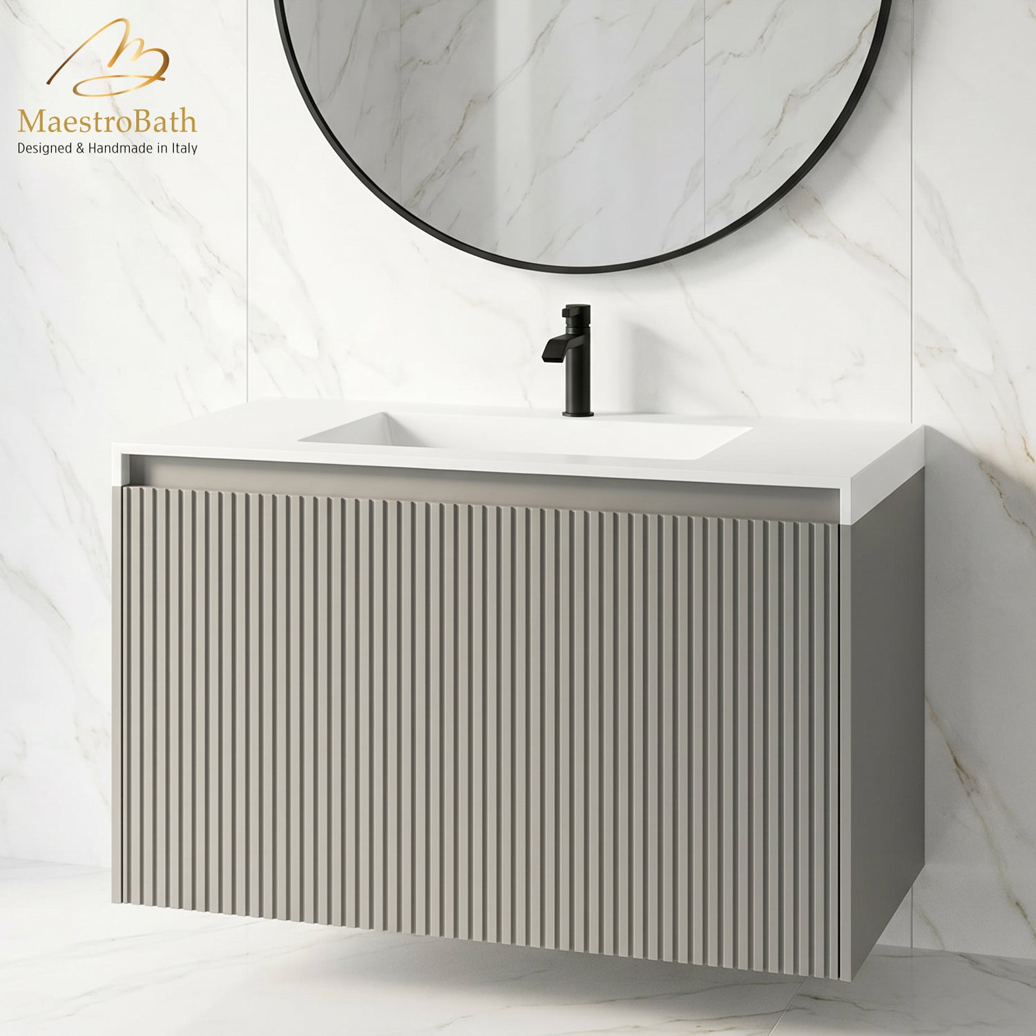 LINEA Luxury Wall Mounted Bathroom Vanity with Integrated Sink #Size_32"