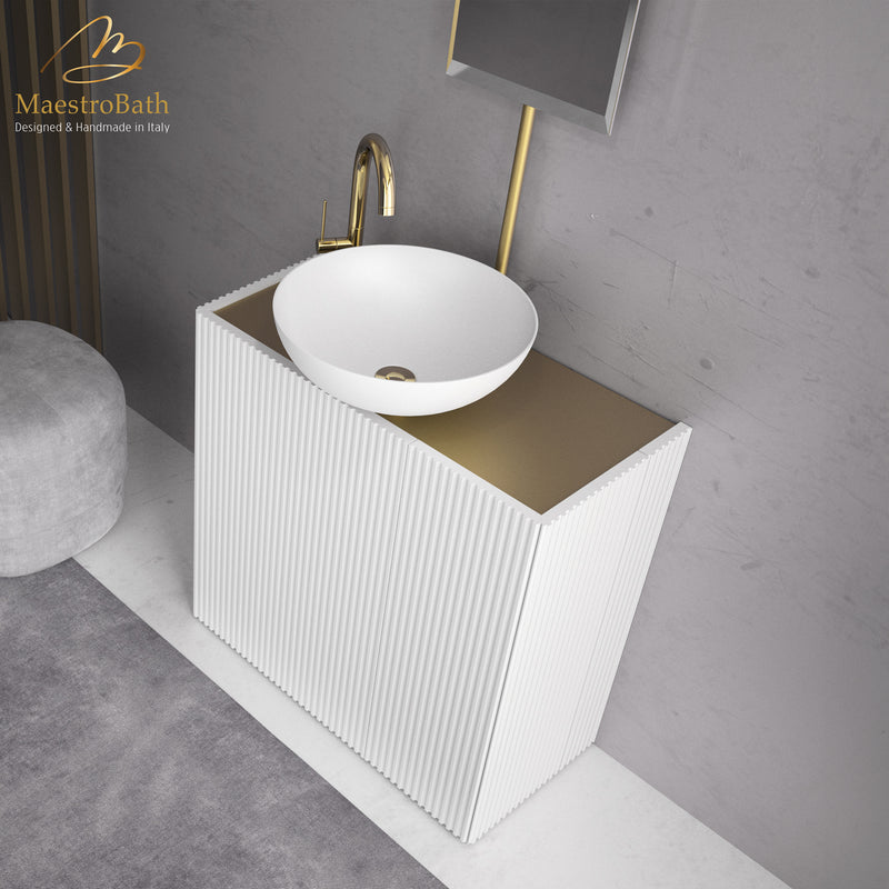 Gloria Luxury Bathroom Vanity & Integrated Mirror | White and Gold