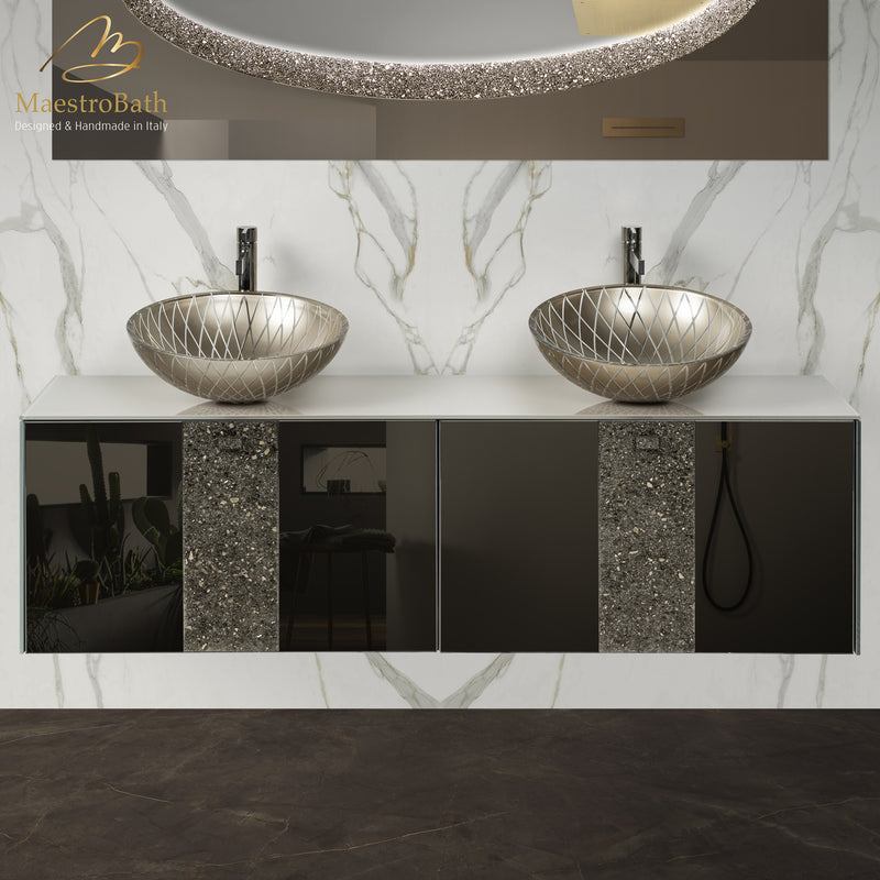 Luxury Crystal Glass Wallmount Bathroom Double Vanity | Bronze