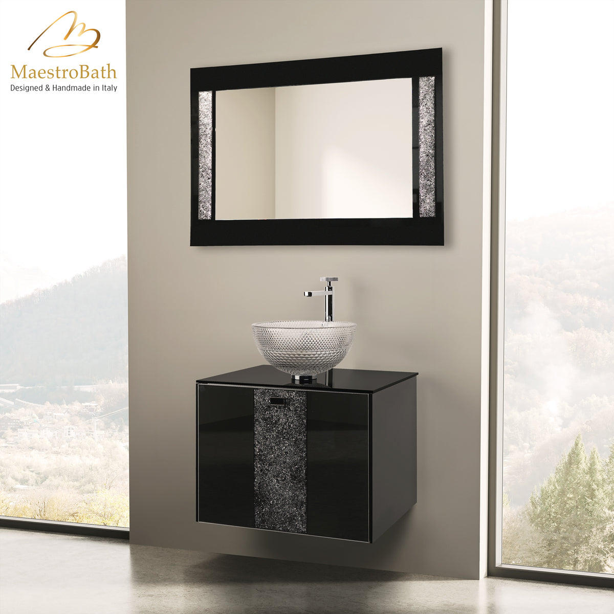 Luxury Crystal Glass Wallmount Bathroom Vanity, 24 inch, luxury Wood Covered in Murano Glass design by MaestroBath #Size_24"