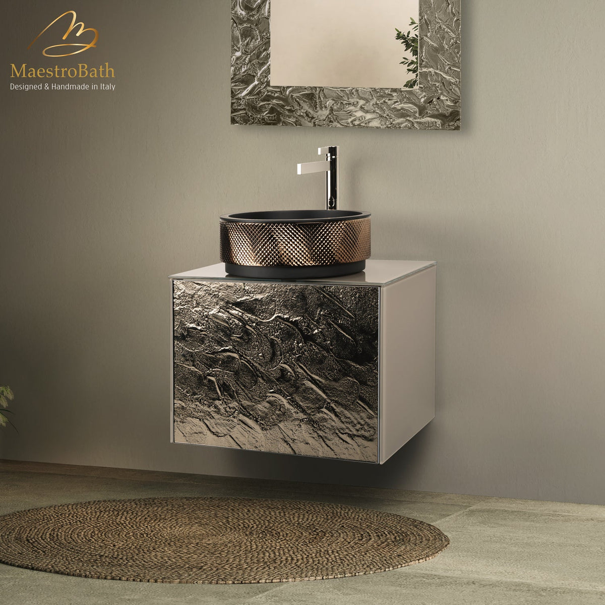 Murano glass bathroom vanity, shown in bronze, 24 inch wide, made of wood clad in Murano glass #Size_24"