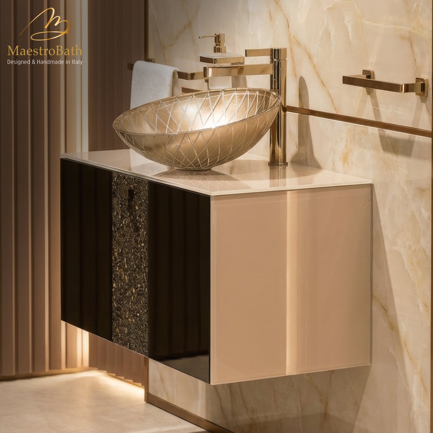 Luxury Crystal Glass Wallmount Bathroom Vanity #Size_32"