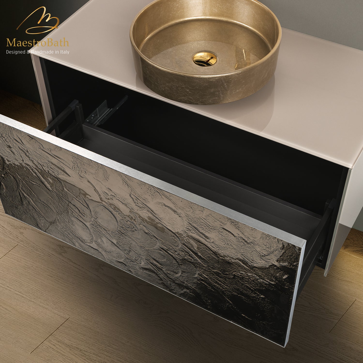 Luxury 40" Murano Crystal Wallmount Bathroom Vanity | Bronze #glass top_Solid Beige