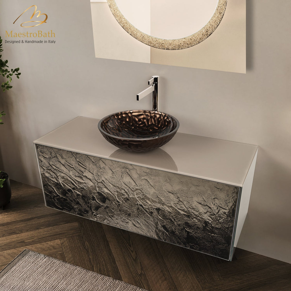 Luxury 48 inch Murano Crystal Wallmount Bathroom Vanity, shown in bronze, 48 inch wide #Size_48"
