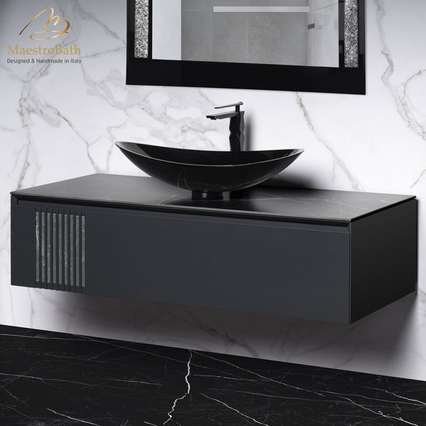 Black bathroom vanity with vessel sink hotsell
