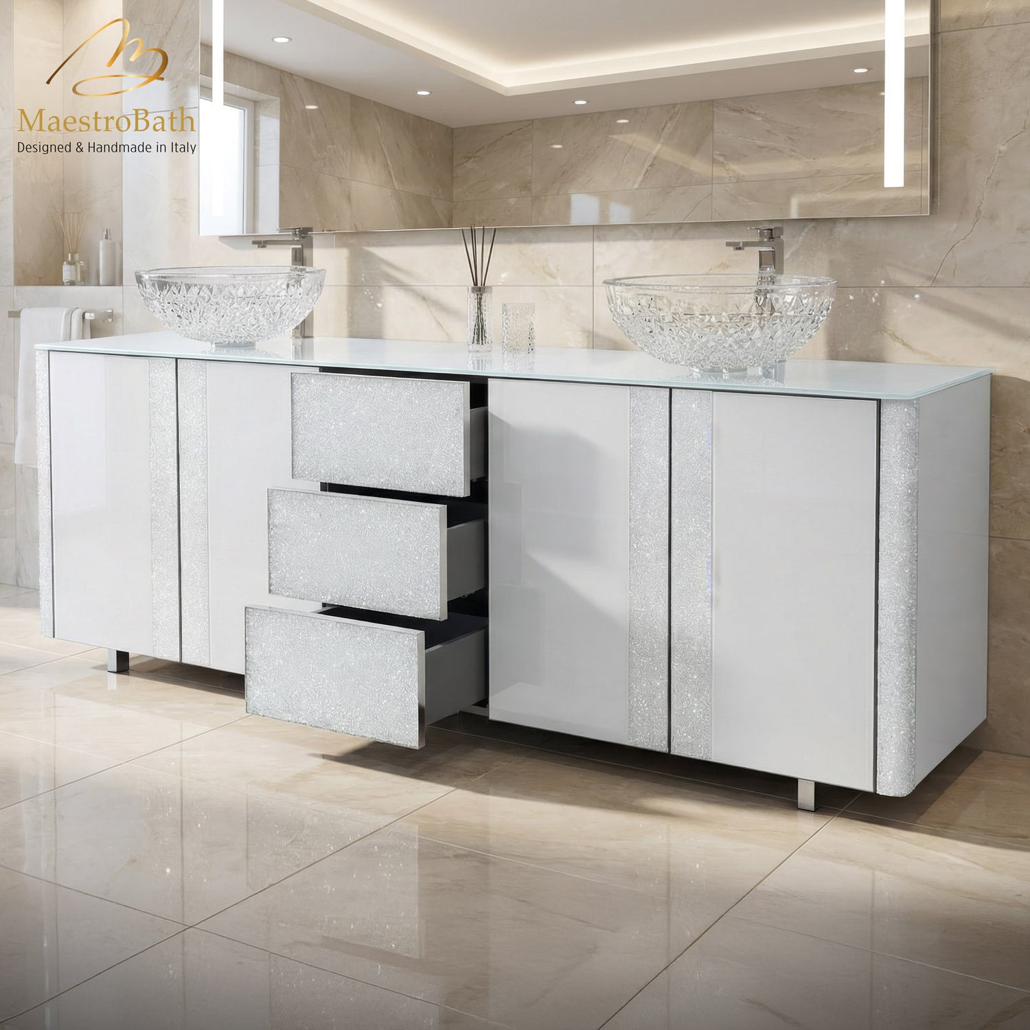 Princess Luxury Crystal Vetro Double Vanity