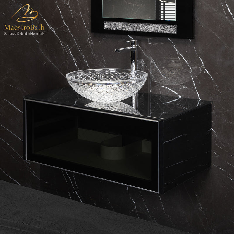 Modern Smoke Grid Glass Bathroom Vanity | Transparent