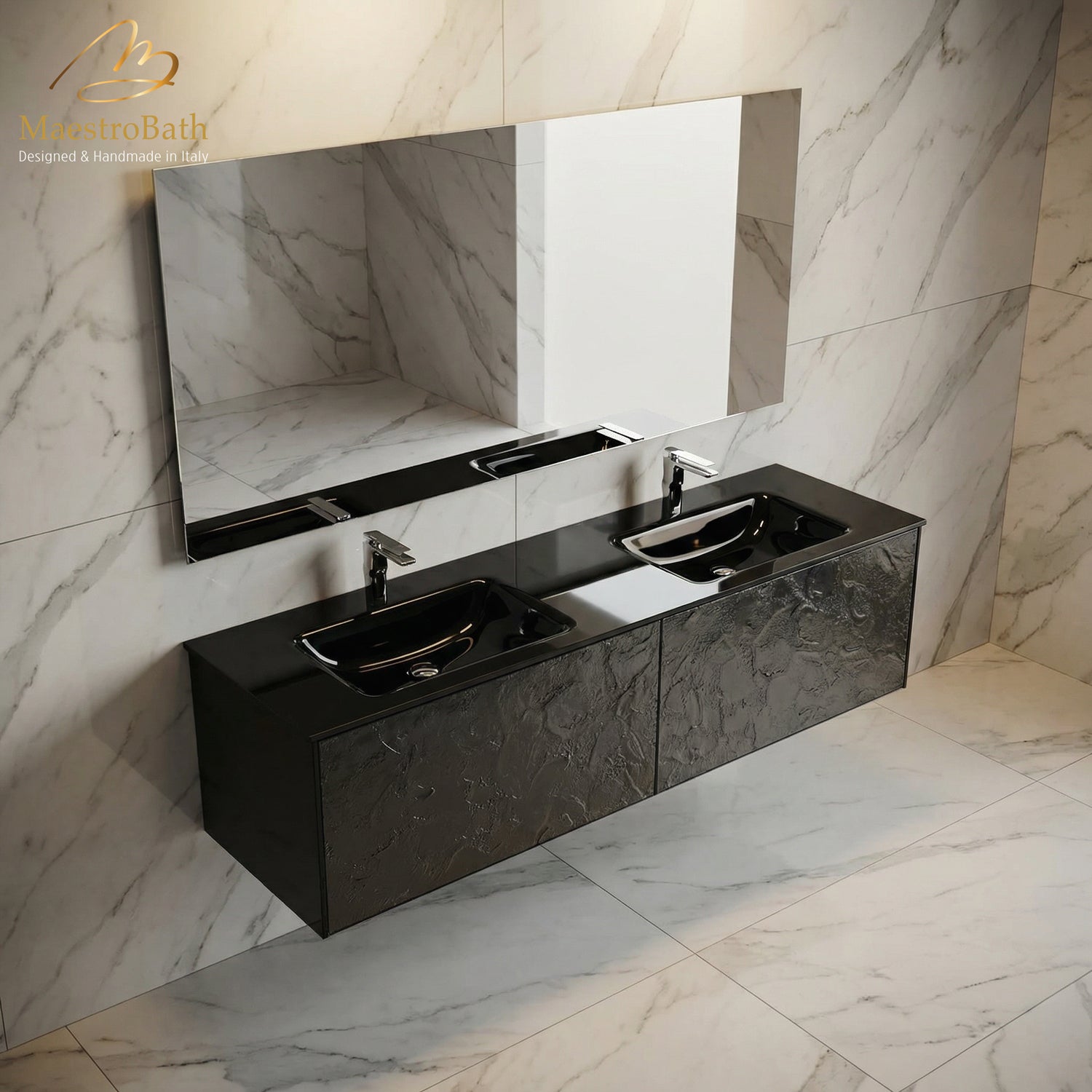 Designer Murano Glass Wallmount Bathroom Double Vanity #size_72"