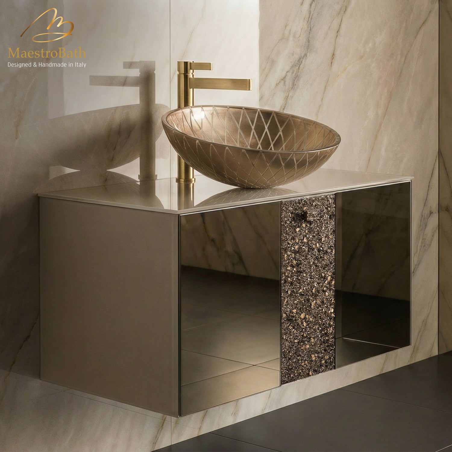 Luxury Crystal Glass Wallmount Bathroom Vanity #Size_32"