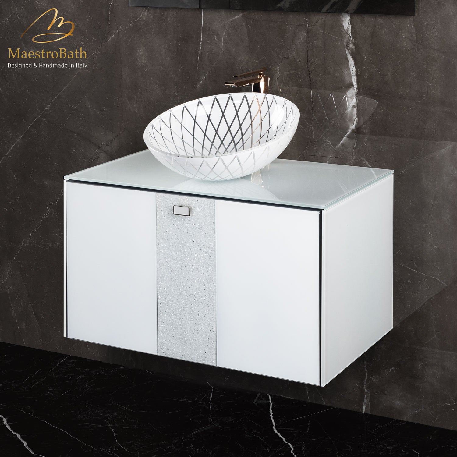 Luxury Crystal Glass Wallmount Bathroom Vanity | White #color_white
