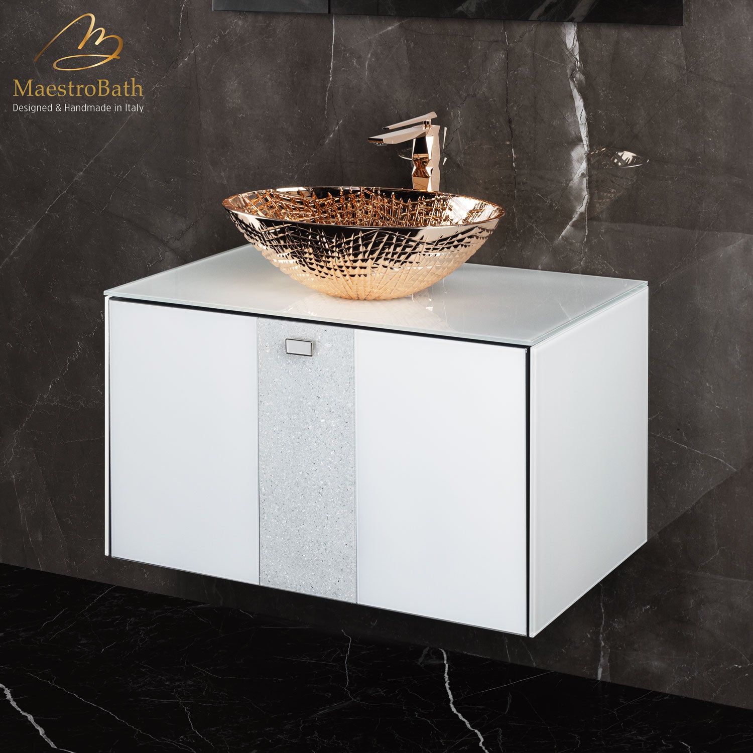 Luxury Crystal Glass Wallmount Bathroom Vanity | White #color_white