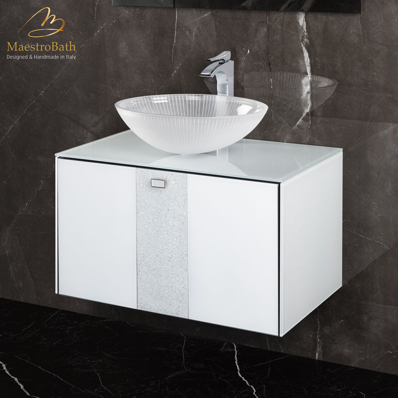 Luxury Crystal Glass Wallmount Bathroom Vanity | White