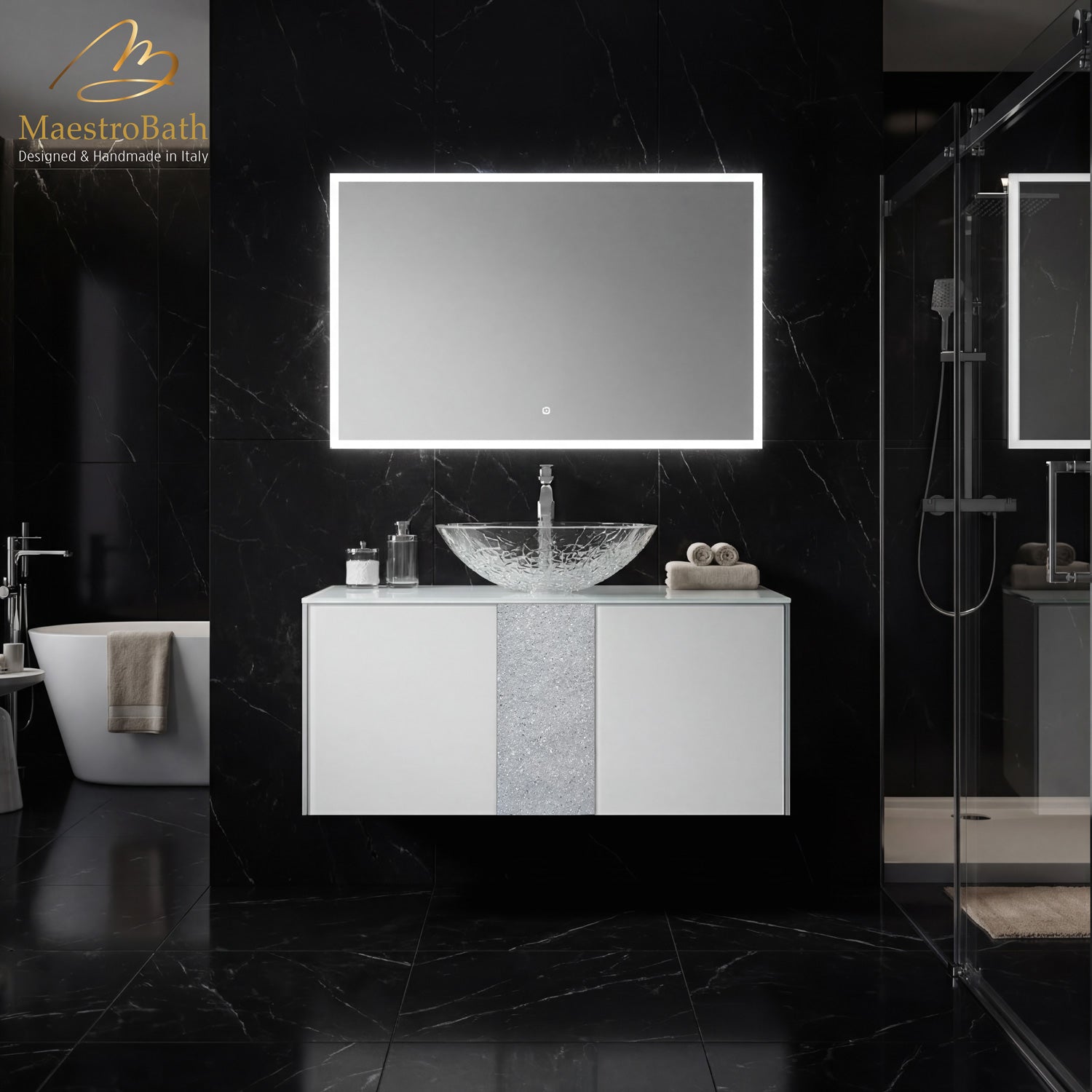 Luxury Crystal Glass Wallmount Bathroom Vanity | White #Size_36"