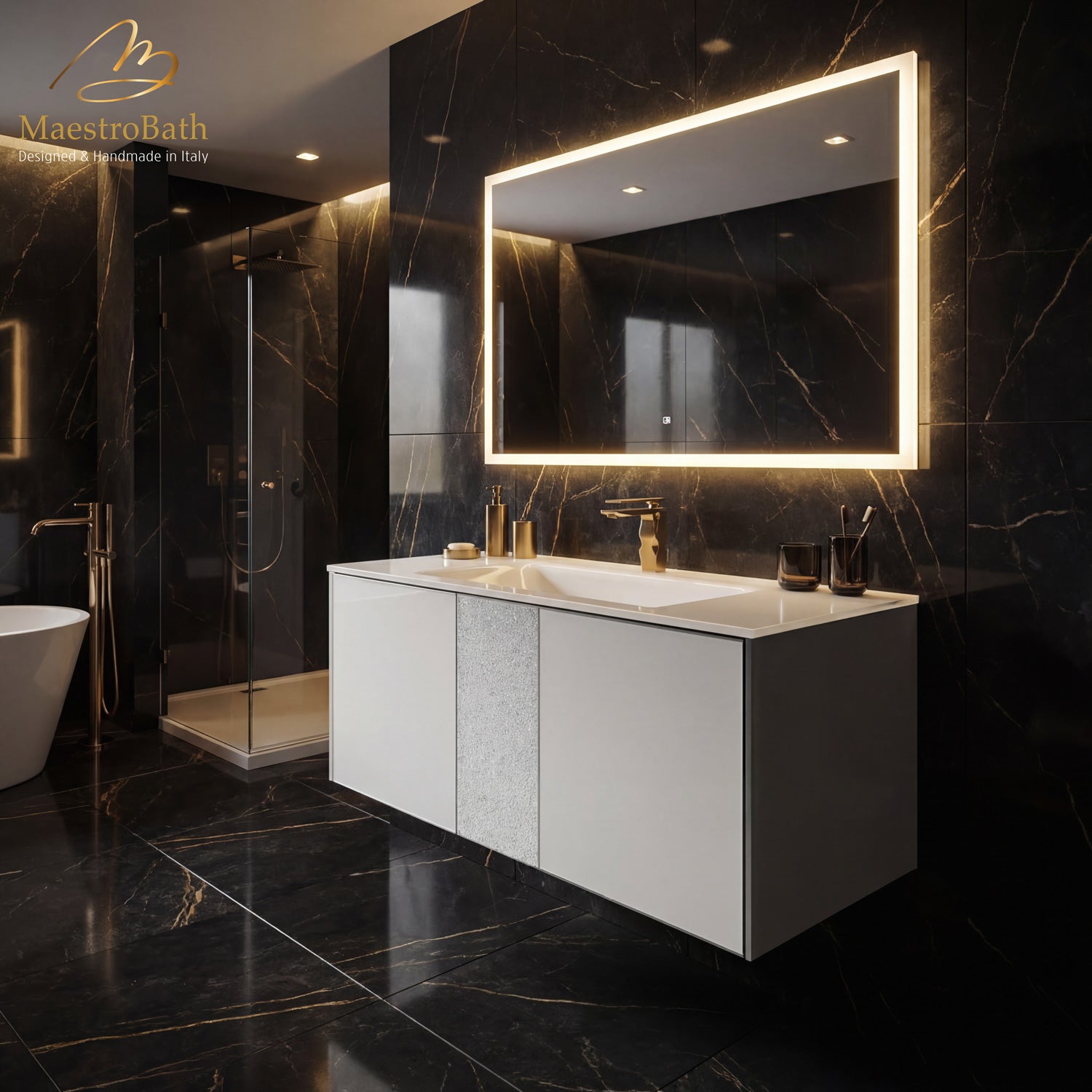 Luxury Crystal Glass Wallmount Bathroom Vanity | White #Size_36"