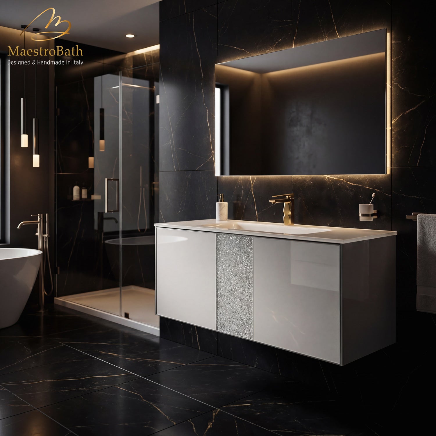 Luxury Crystal Glass Wallmount Bathroom Vanity | White #Size_36"