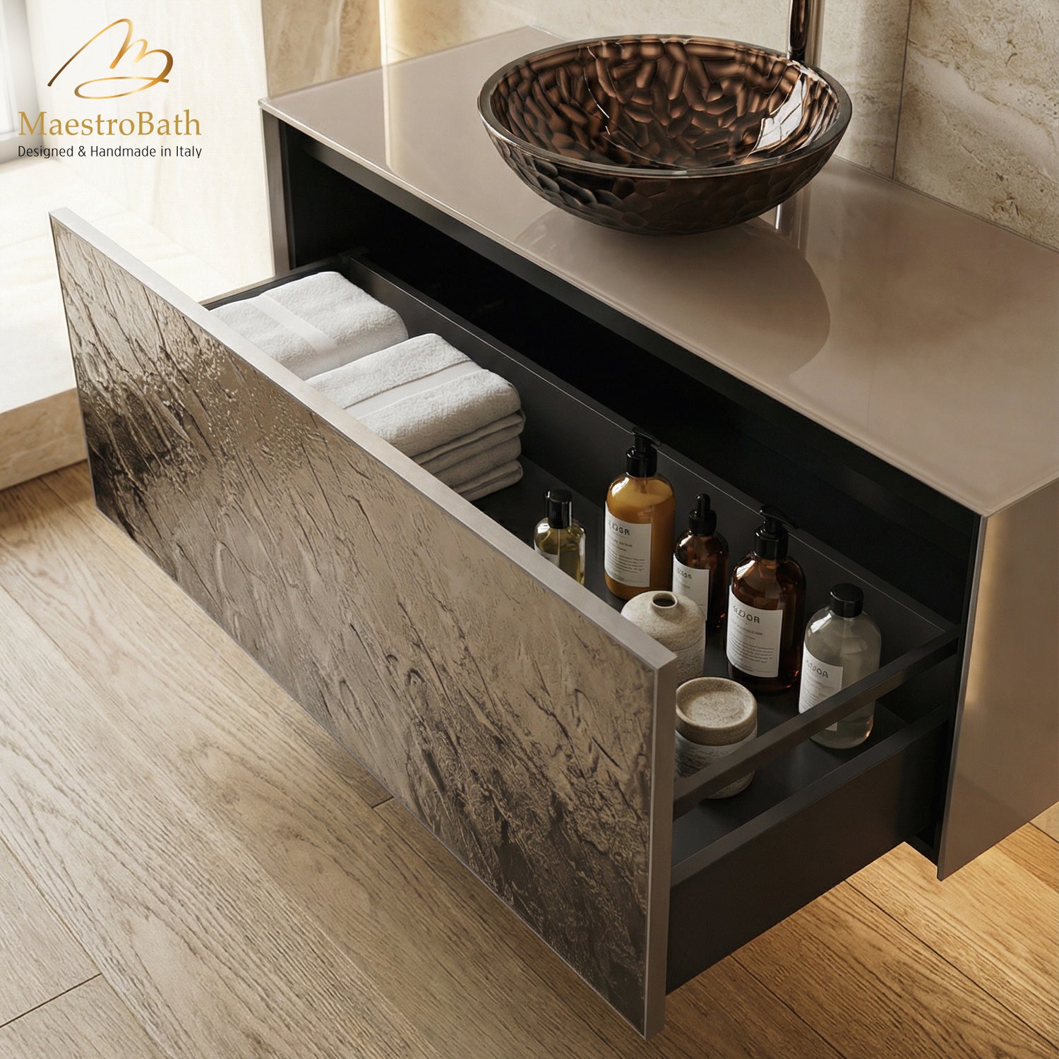 Luxury 48" Murano Crystal Wallmount Bathroom Vanity | Bronze #Size_48"