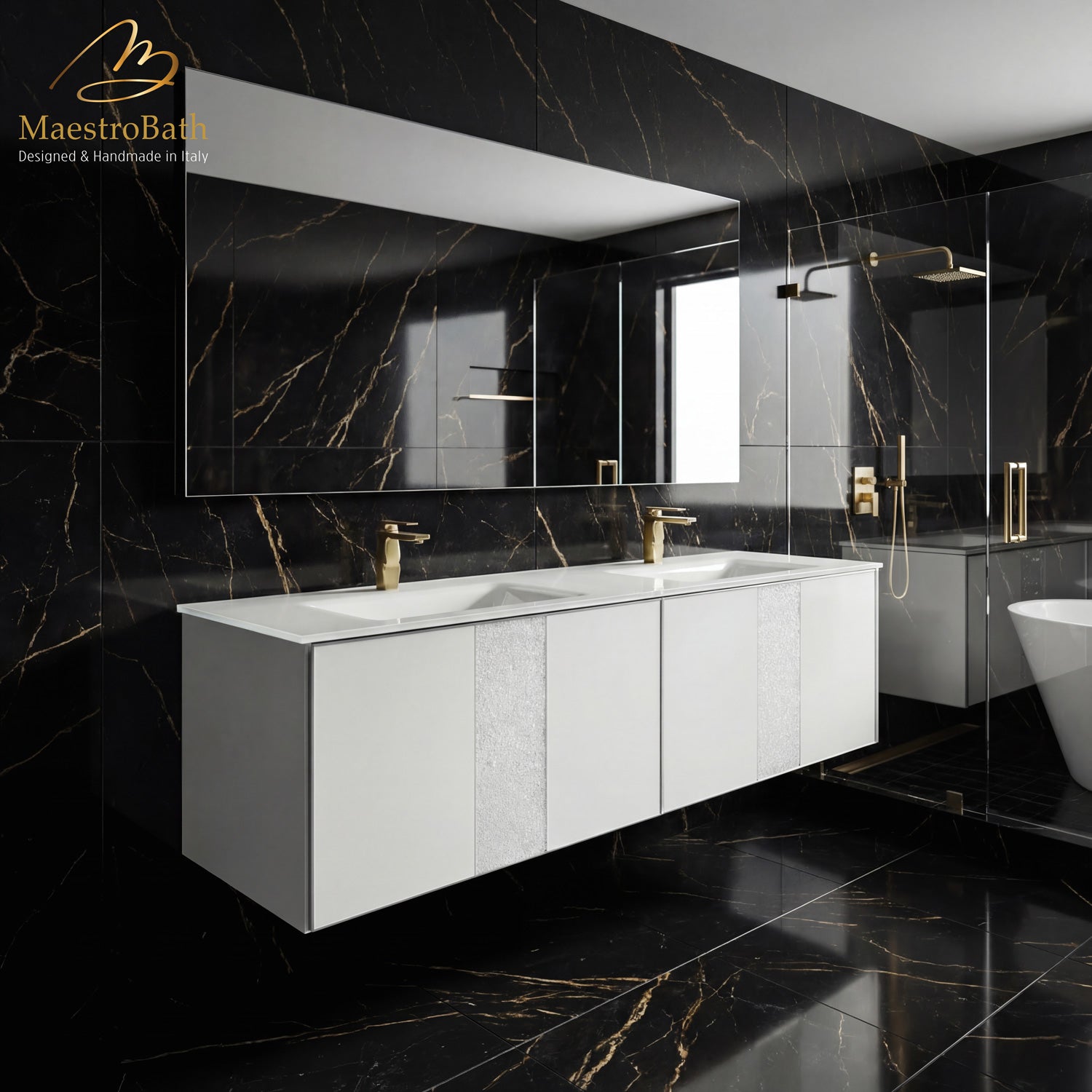 Luxury Crystal Glass Wallmount Bathroom Double Vanity | White #size_72"
