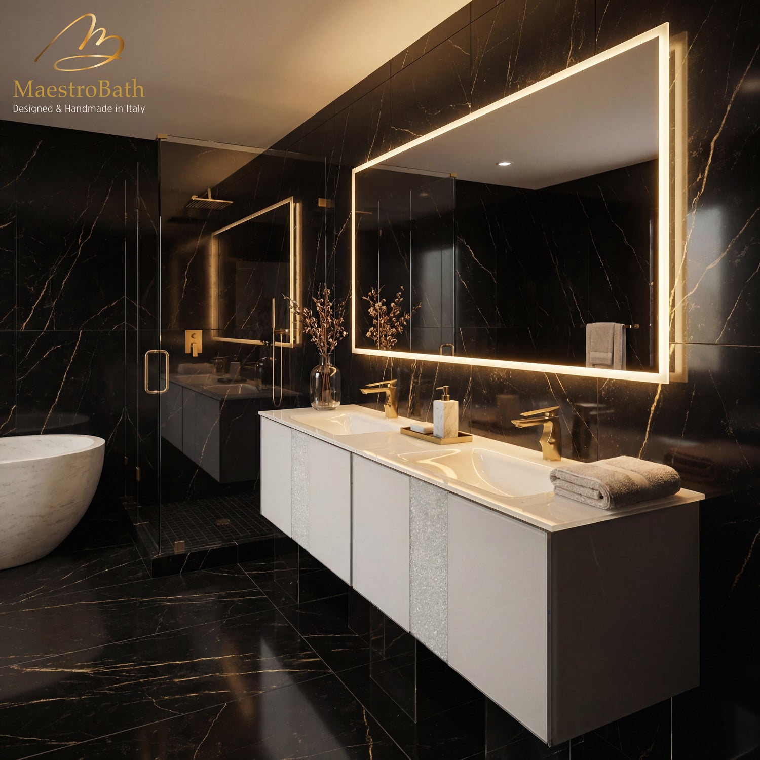 Luxury Crystal Glass Wallmount Bathroom Double Vanity | White #size_72"