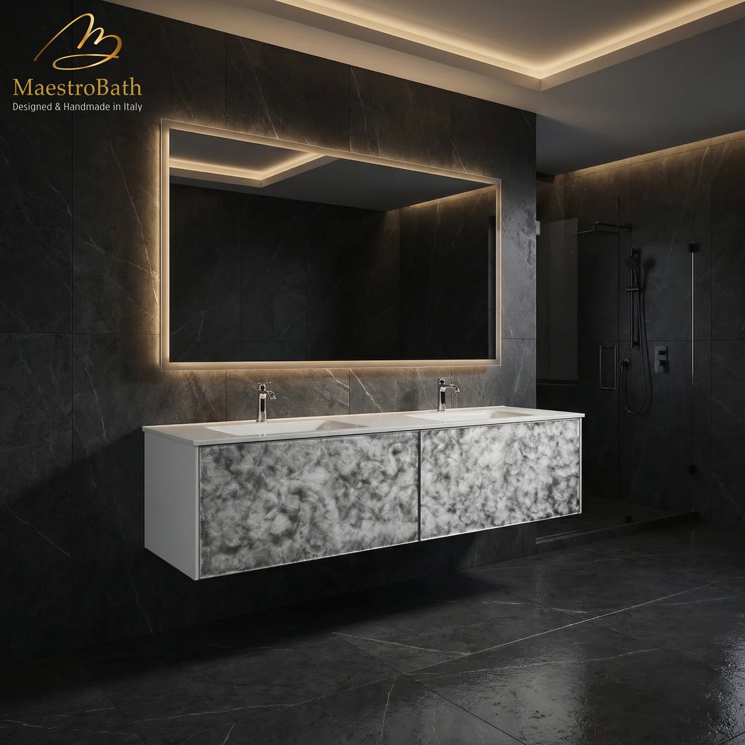 Designer Murano Glass Wallmount Bathroom Double Vanity #size_72"