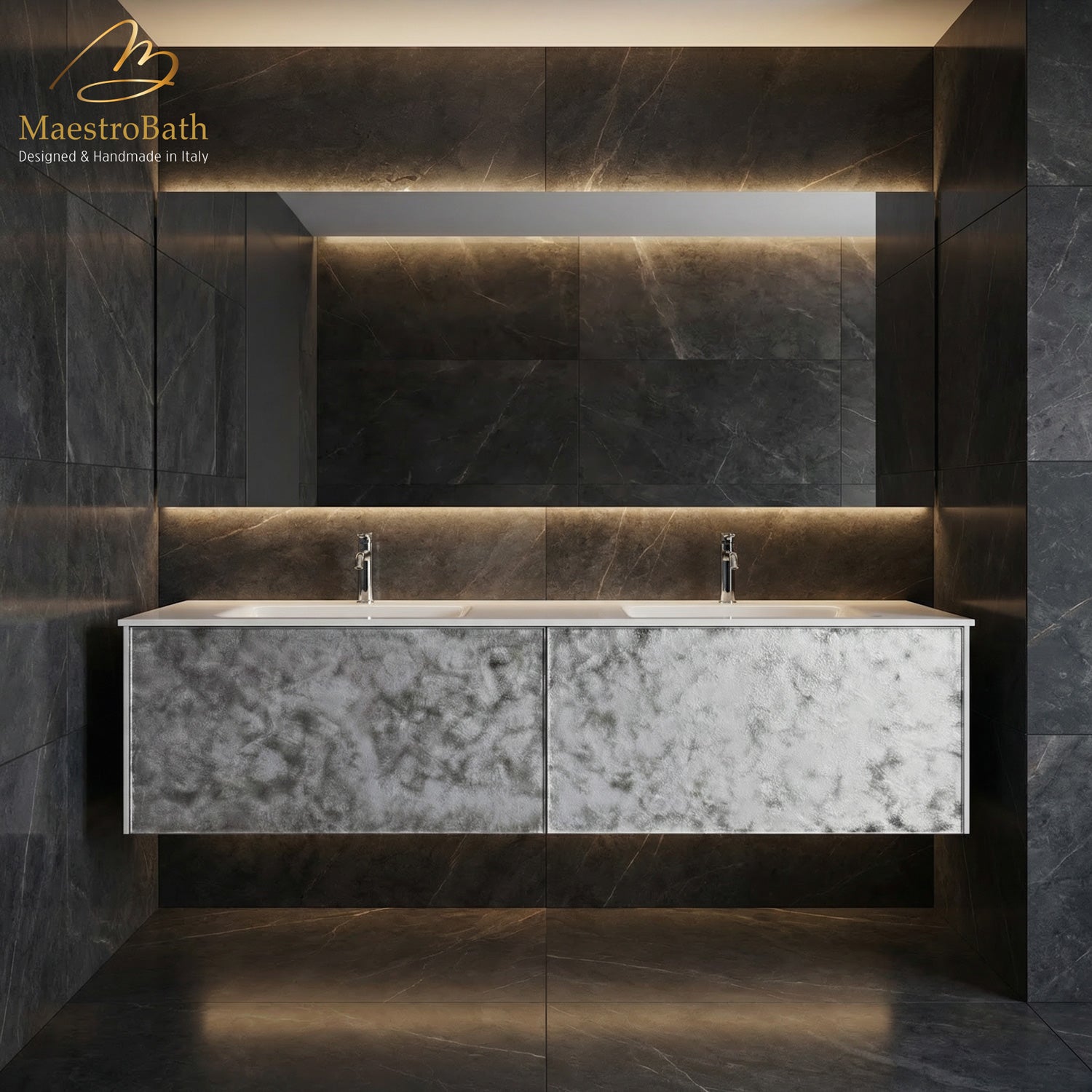 Designer Murano Glass Wallmount Bathroom Double Vanity #size_72"