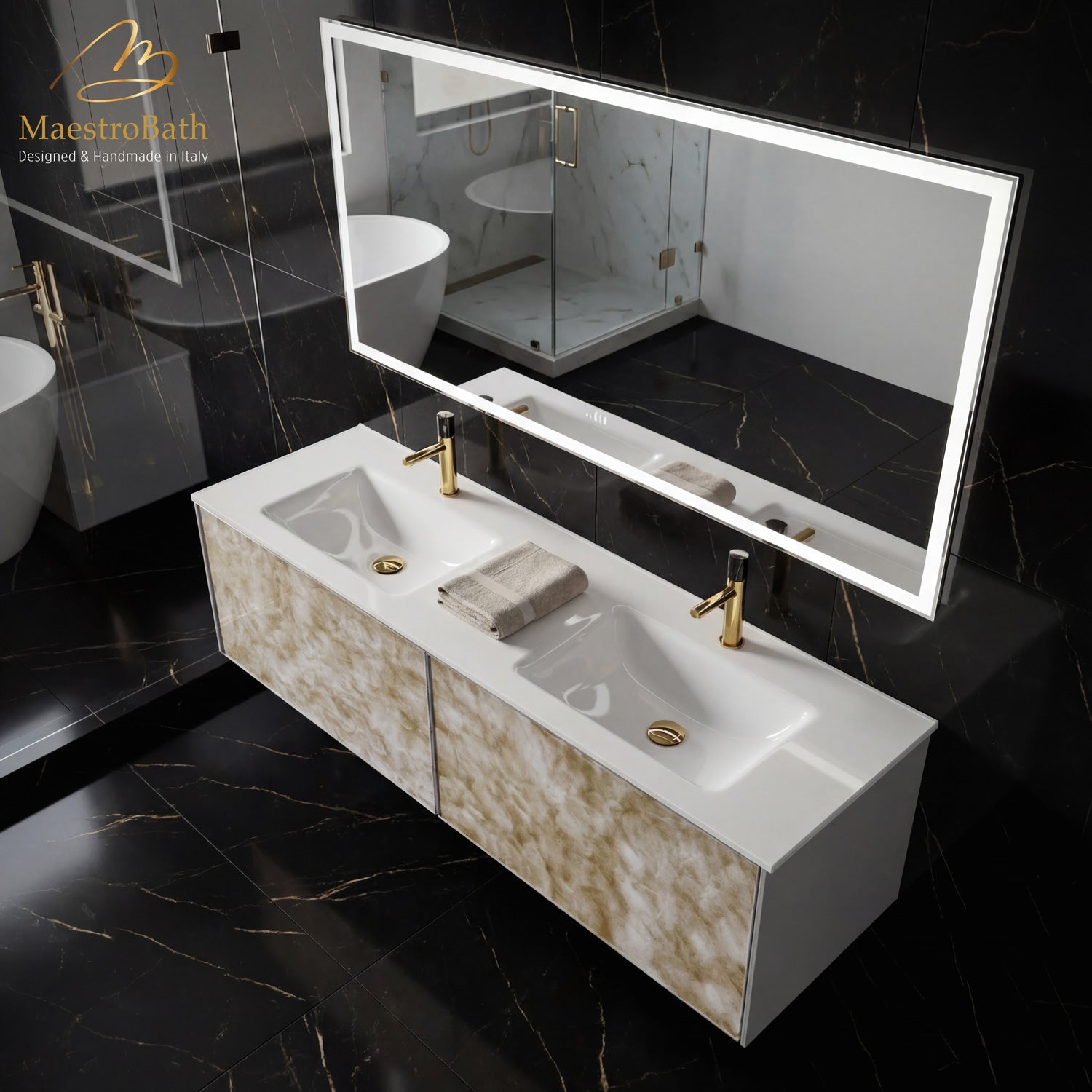 Designer Murano Glass Wallmount Bathroom Double Vanity #size_72"