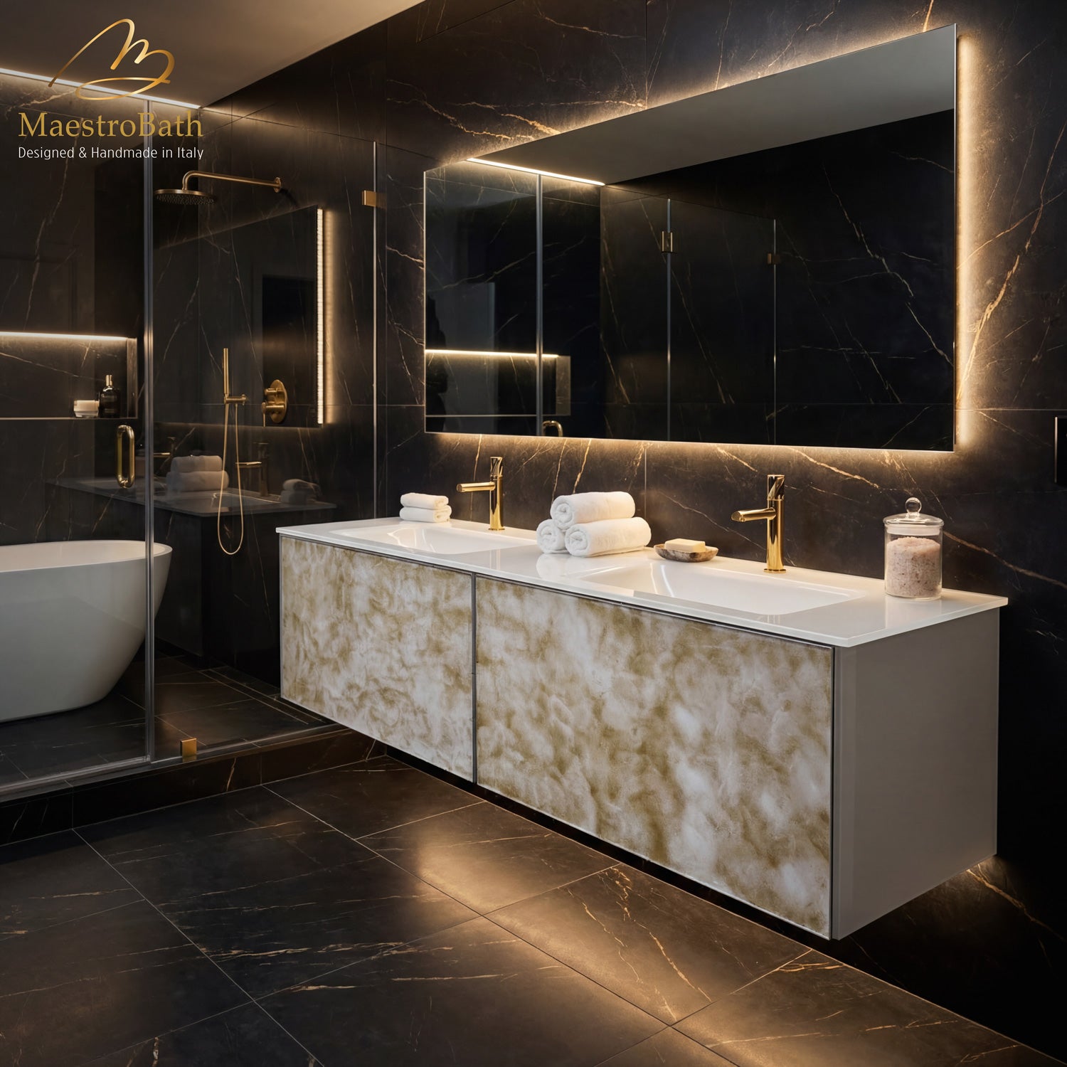 Designer Murano Glass Wallmount Bathroom Double Vanity #size_72"