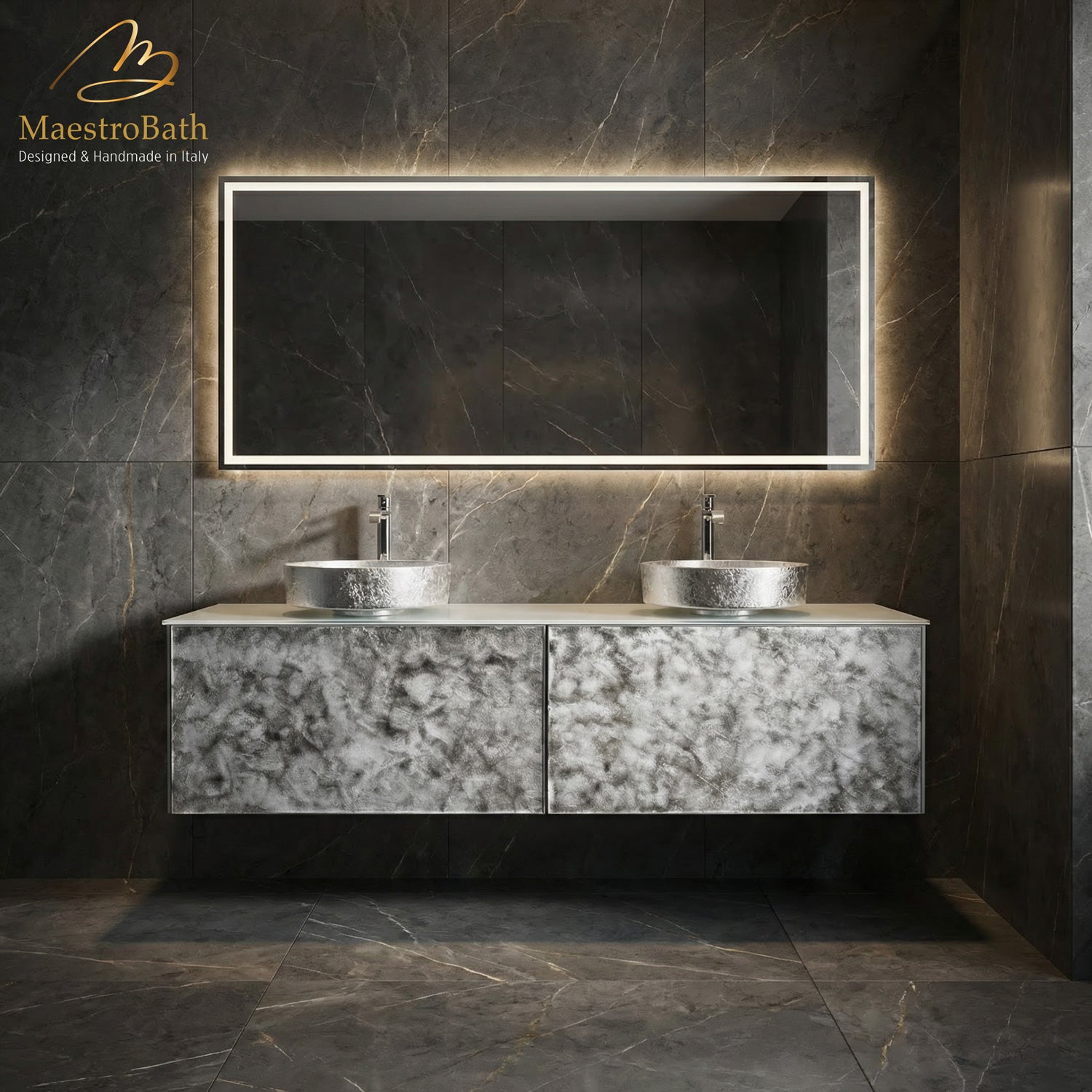 Designer Murano Glass Wallmount Bathroom Double Vanity #size_72"