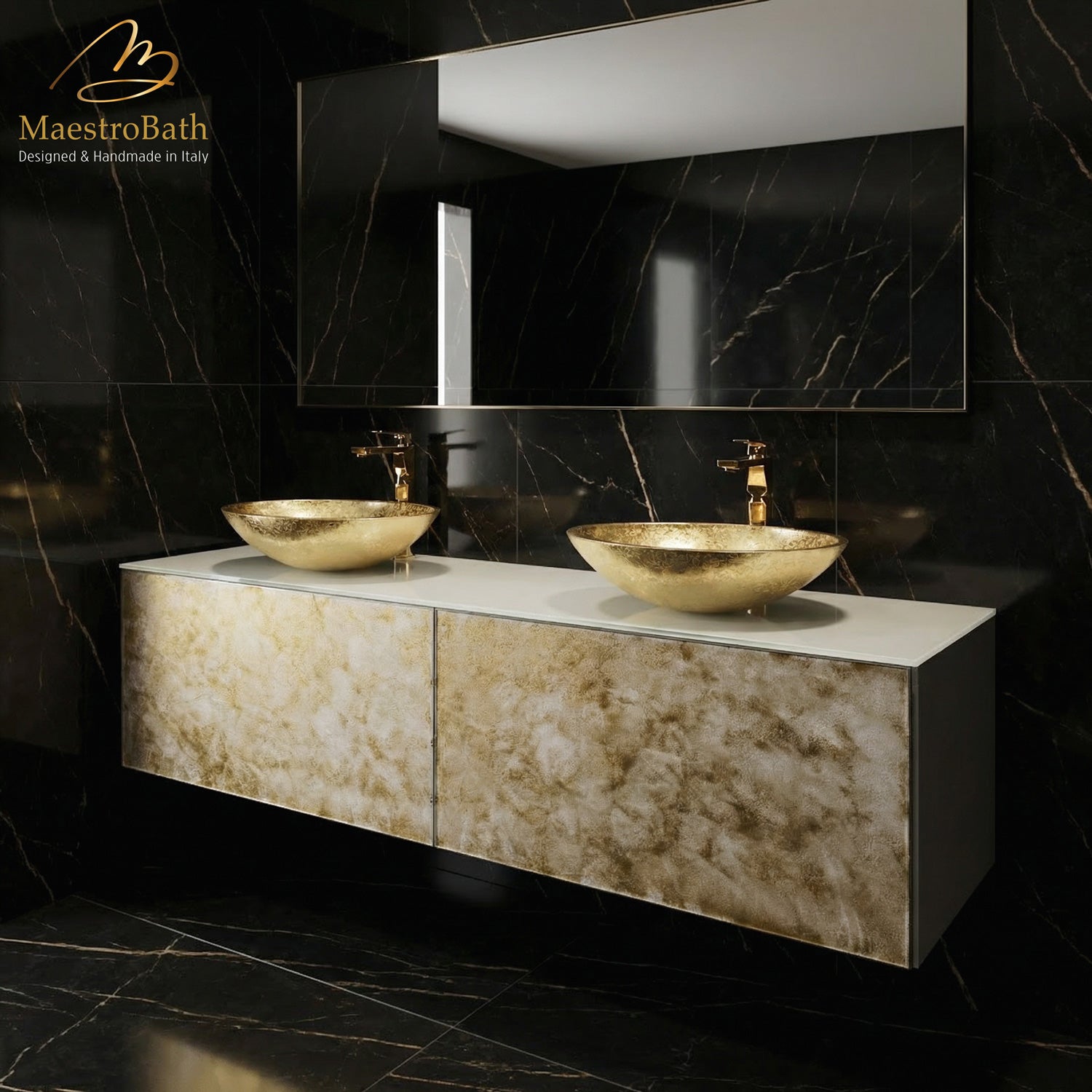 Designer Murano Glass Wallmount Bathroom Double Vanity #size_72"