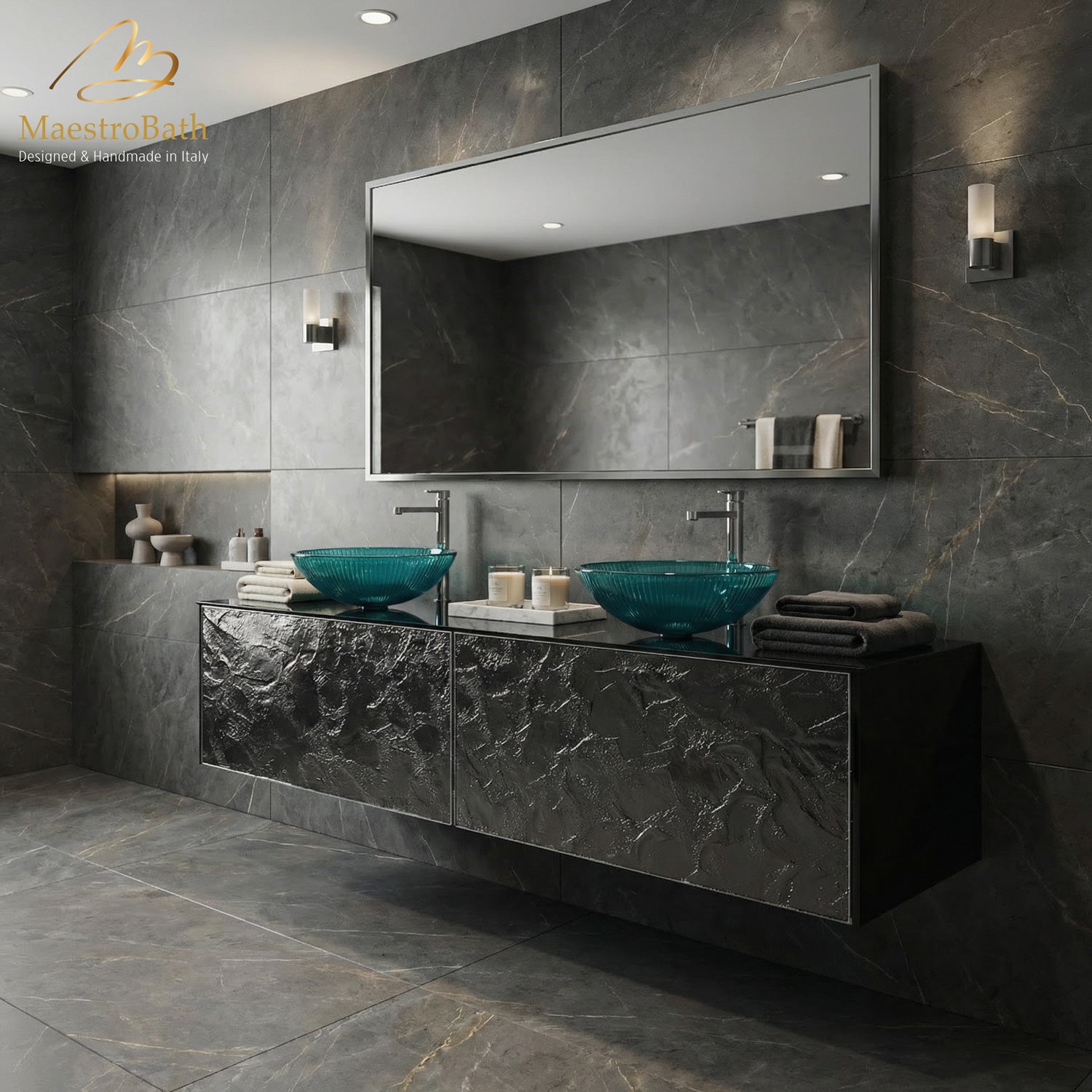 Designer Murano Glass Wallmount Bathroom Double Vanity #size_72"