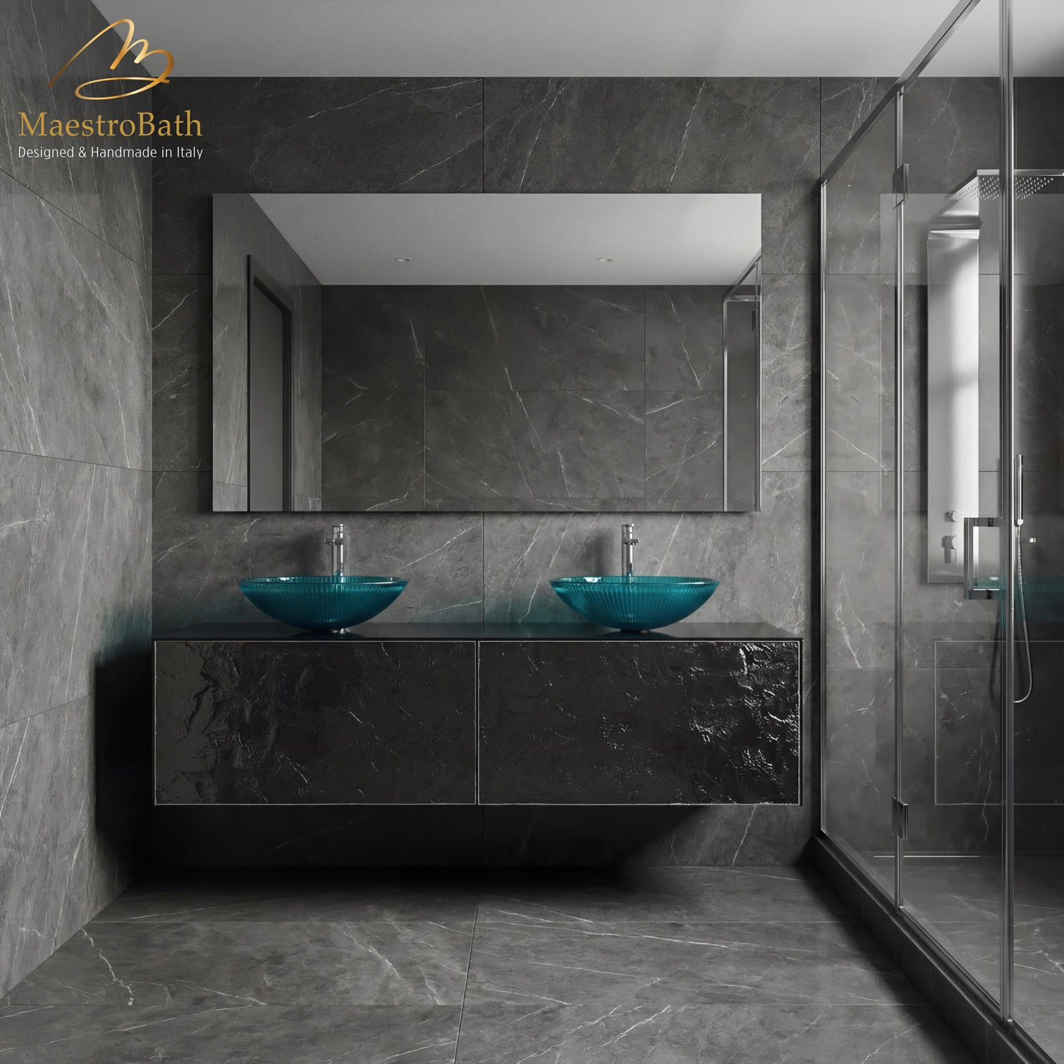 Designer Murano Glass Wallmount Bathroom Double Vanity #size_72"